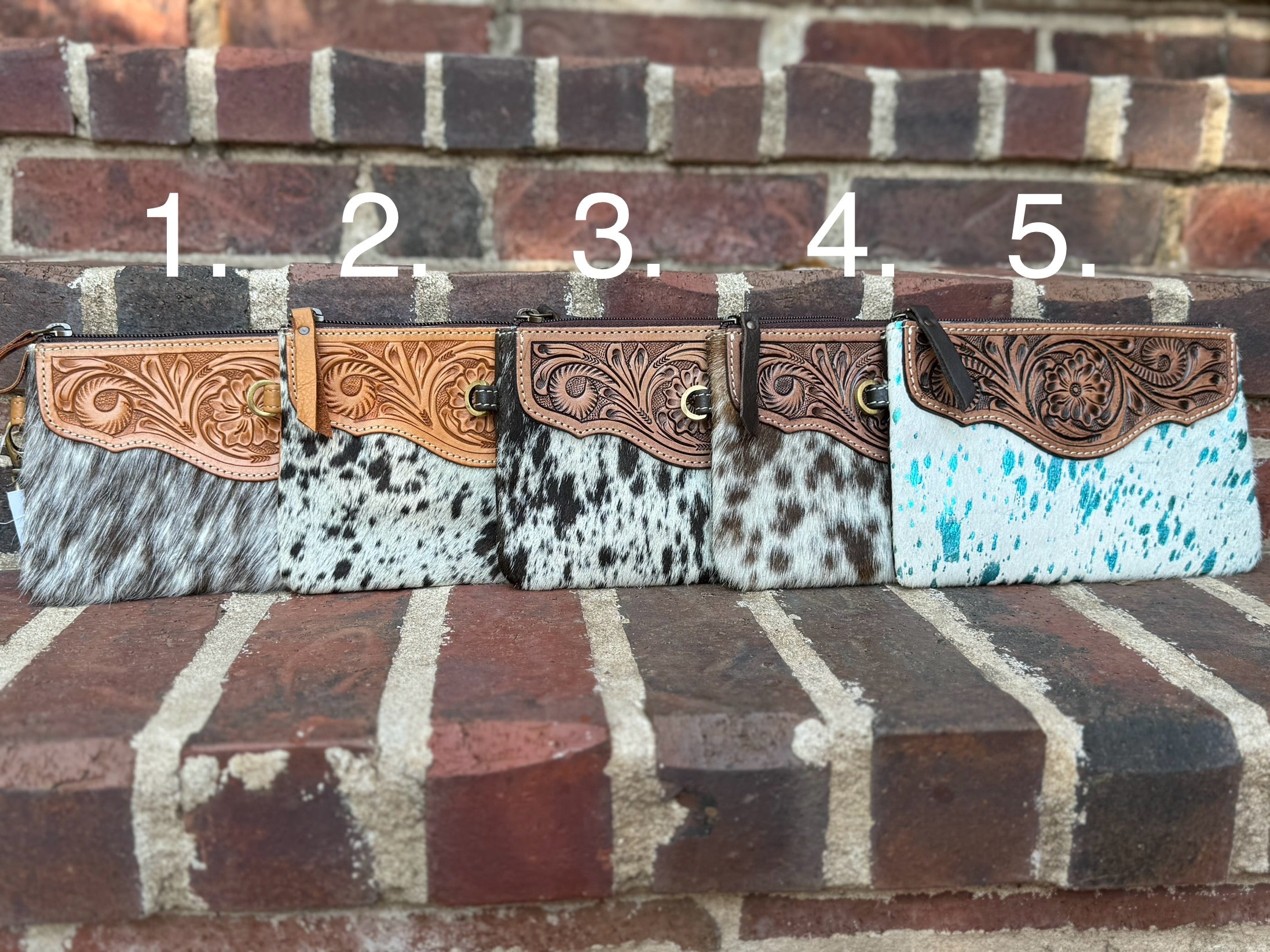 Cowhide & Tooled Leather Wristlet