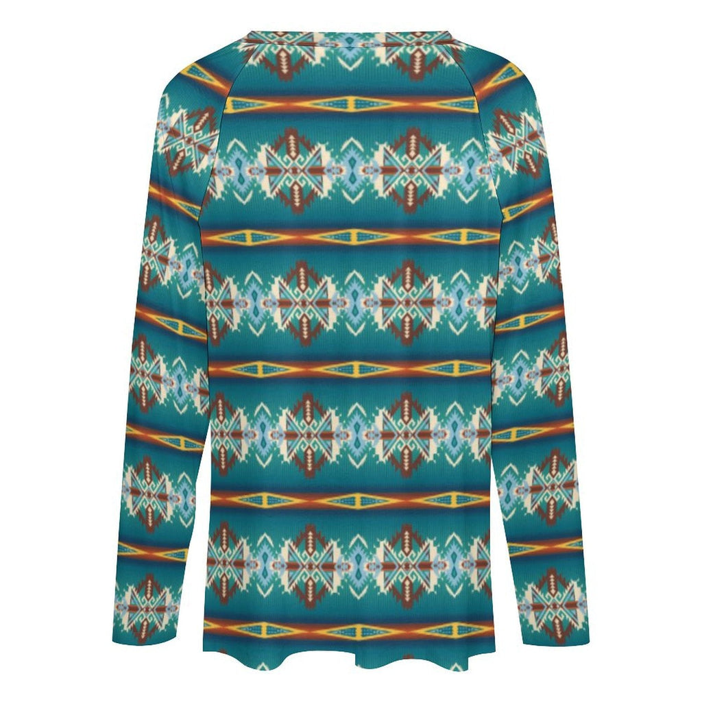 Baha Ranch Teal Aztec Long Sleeve Top