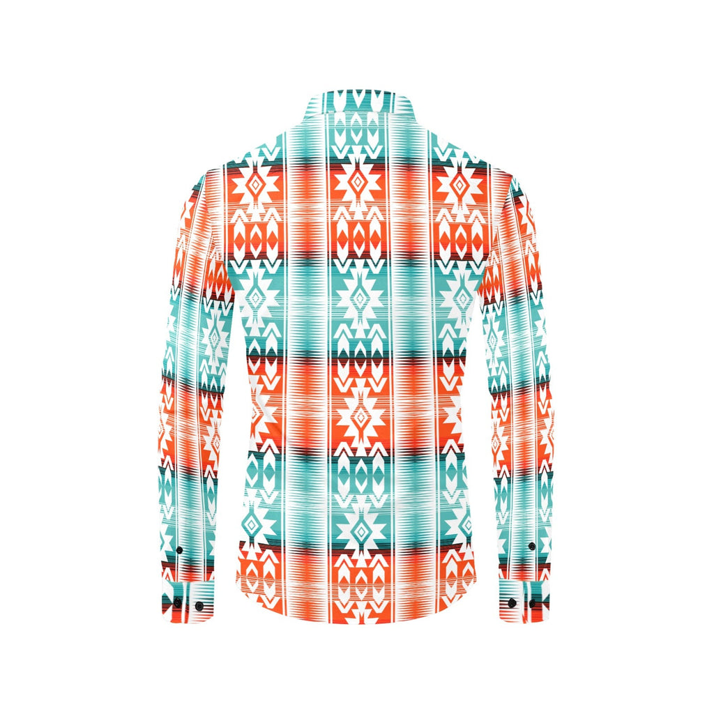 Turquoise Orange Aztec Unisex Western Button UP Shirt