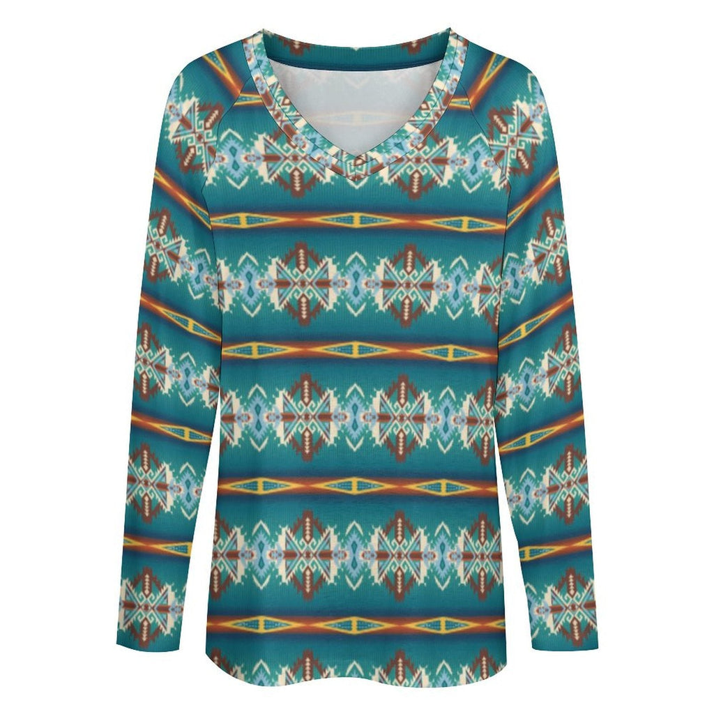 Baha Ranch Teal Aztec Long Sleeve Top