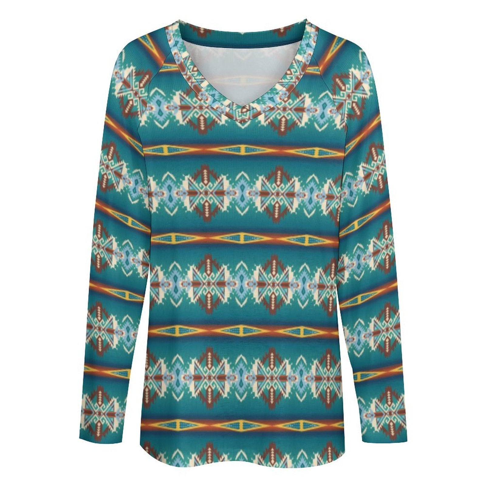 Baha Ranch Teal Aztec Long Sleeve Top