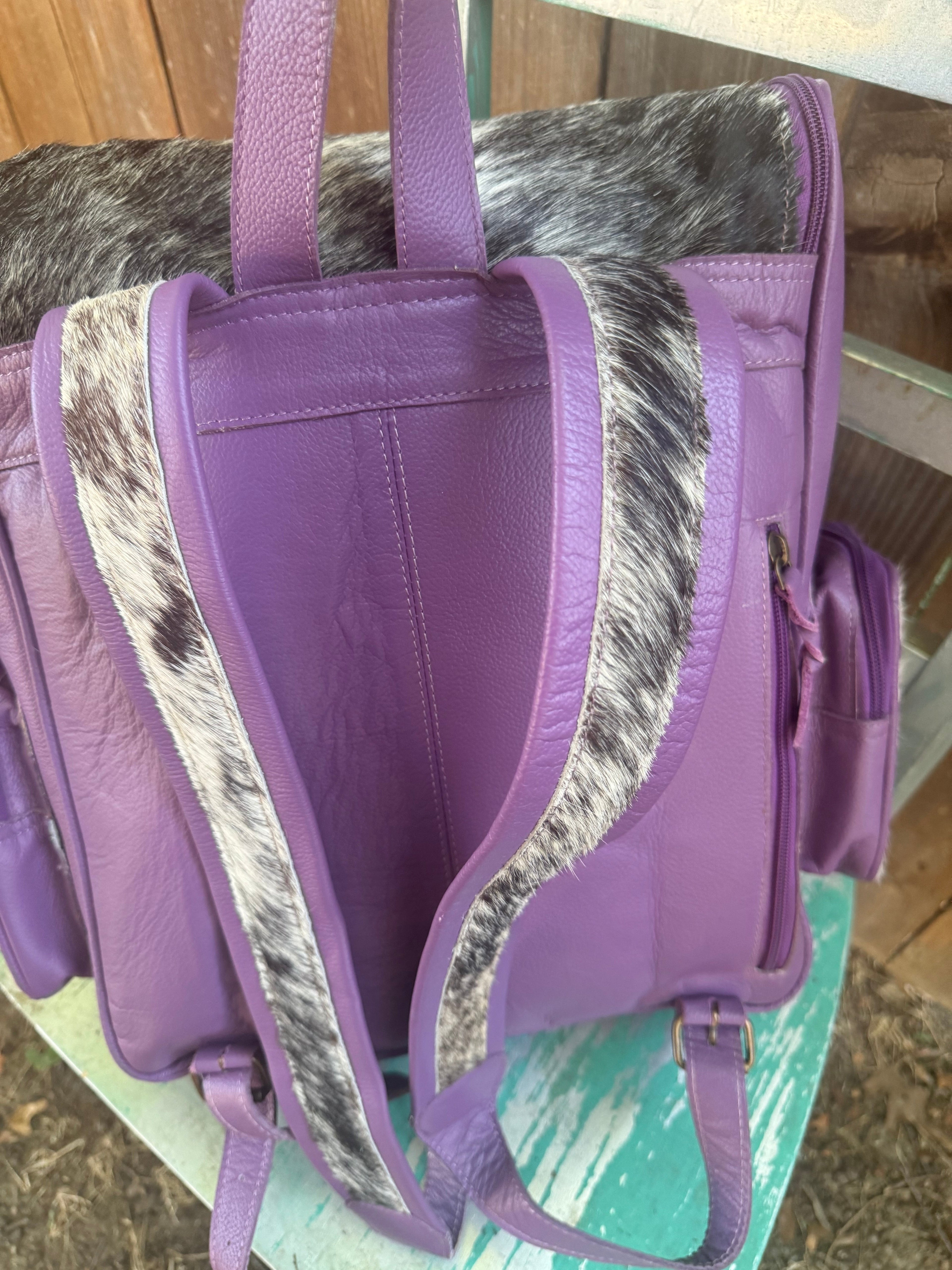 Purple Leather Medallion Cowhide Backpack