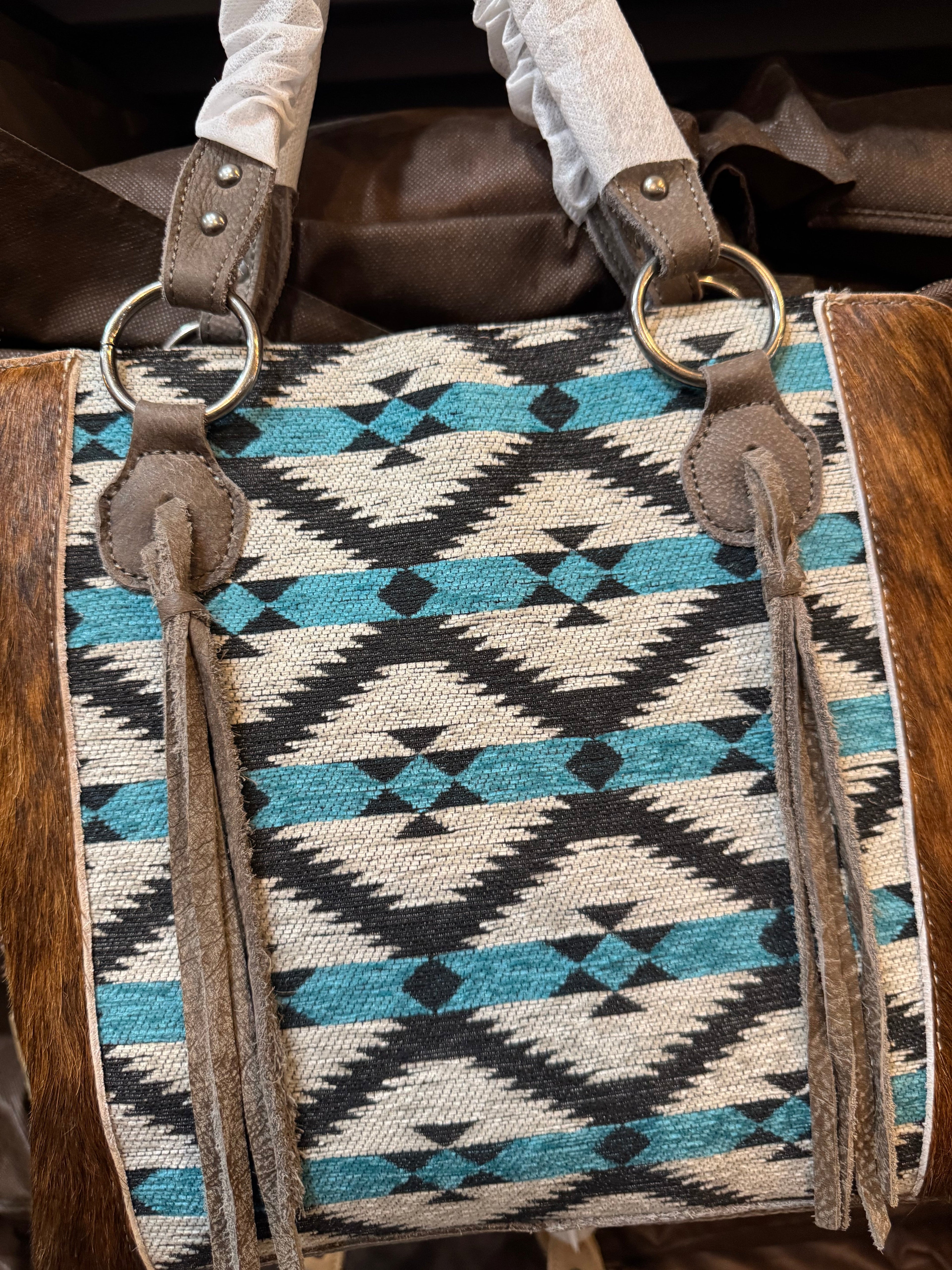 BA2839 Blue Aztec Cowhide Handbag