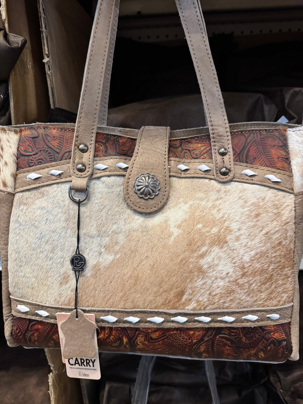 BA2830 Concho Cowhide Tooled Leather Handbag Purse