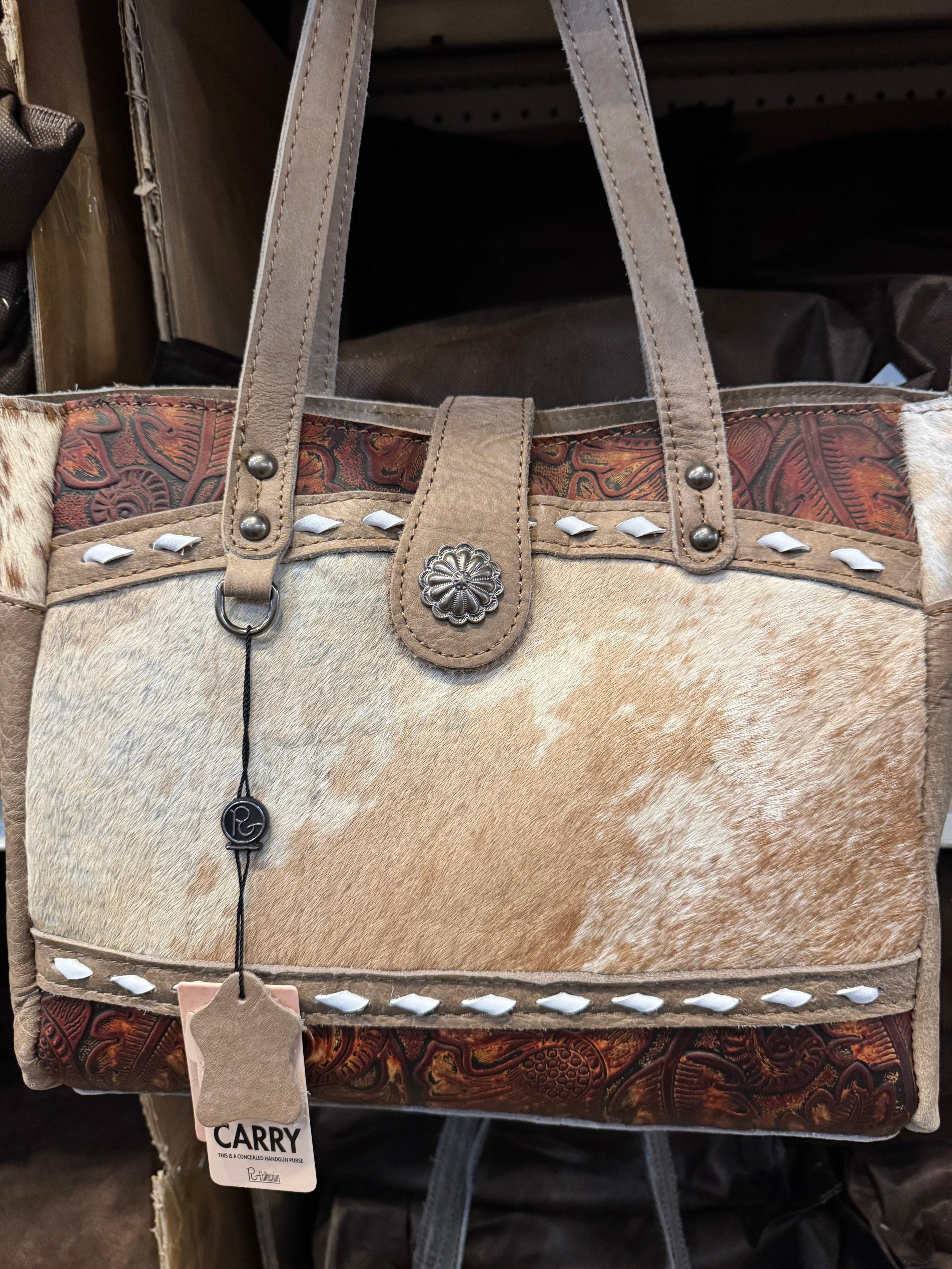 BA2830 Concho Cowhide Tooled Leather Handbag Purse
