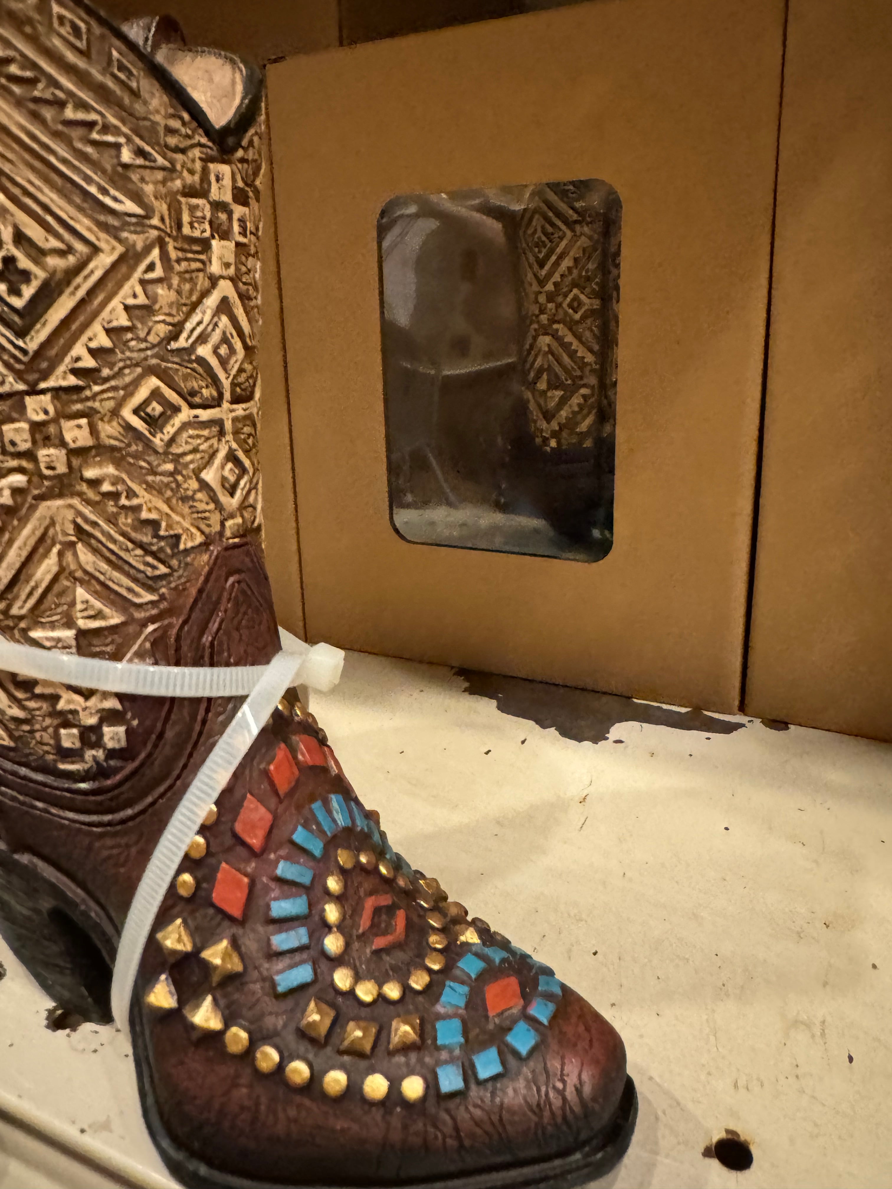 Heeled Aztec Turquoise & Red Boot Vase