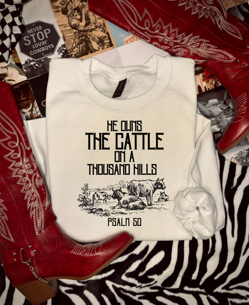 He Owns The Cattle Crewneck