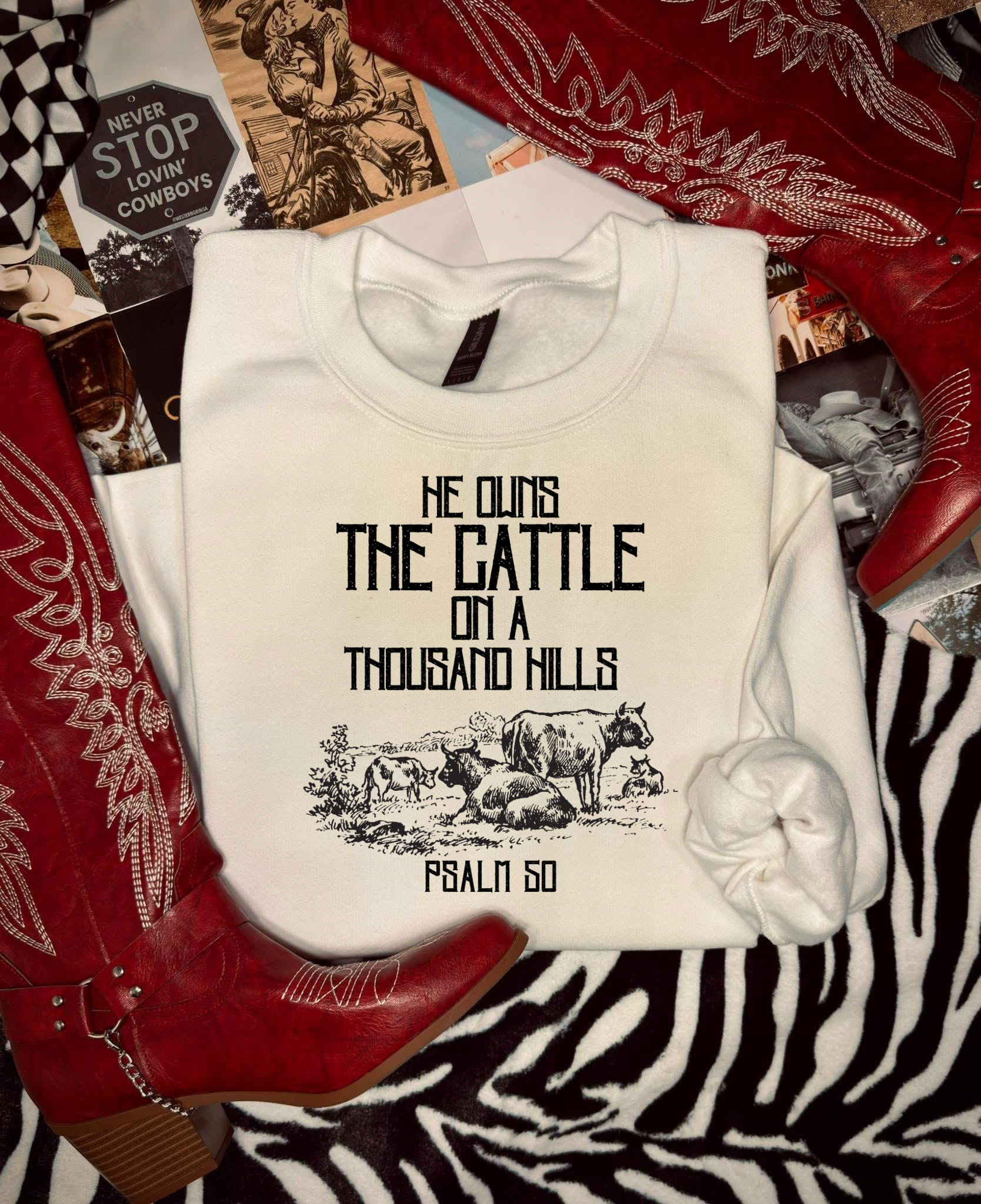 He Owns The Cattle Crewneck