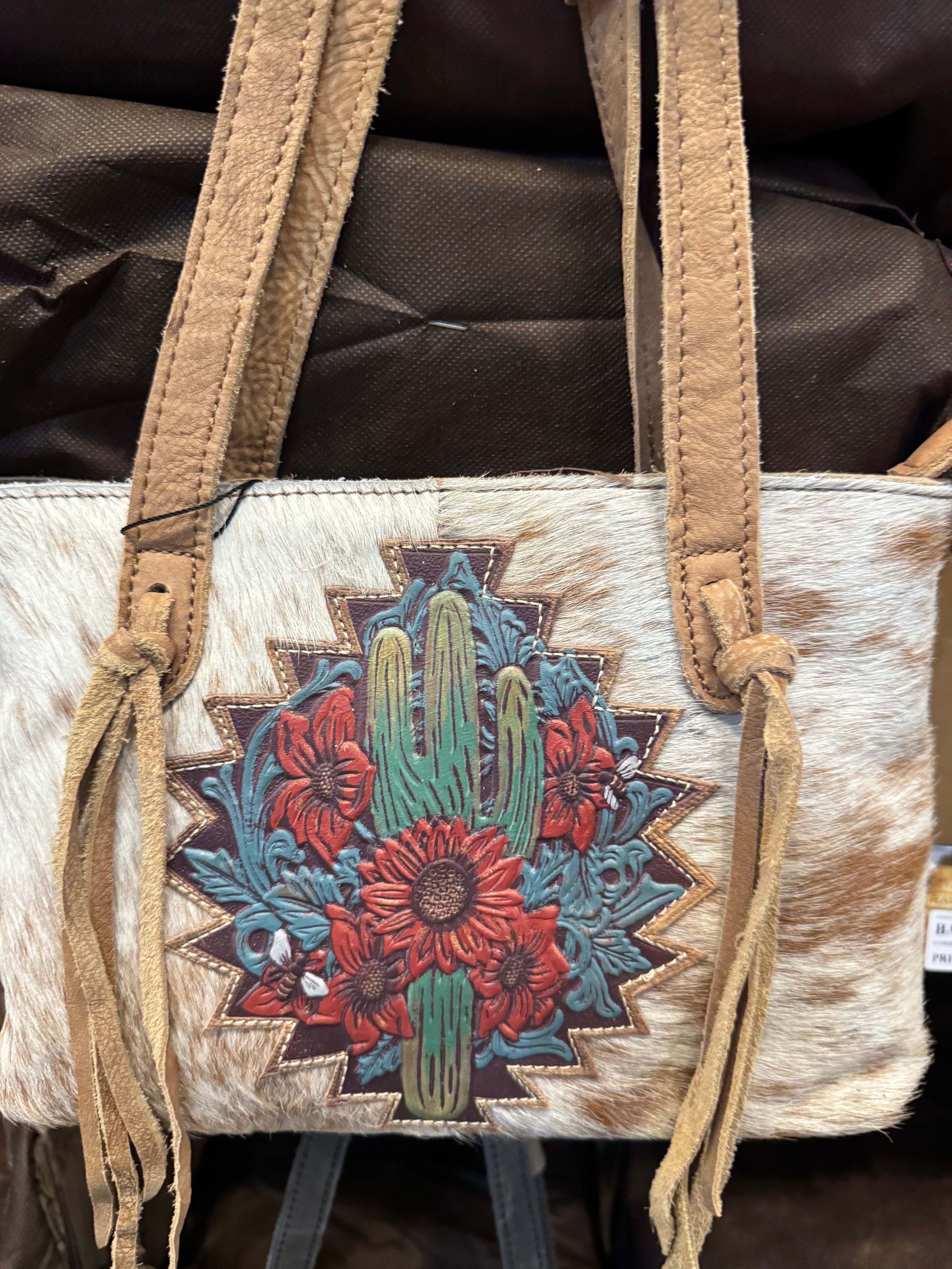 BA2842 Cactus Tooled Leather Cowhide Purse