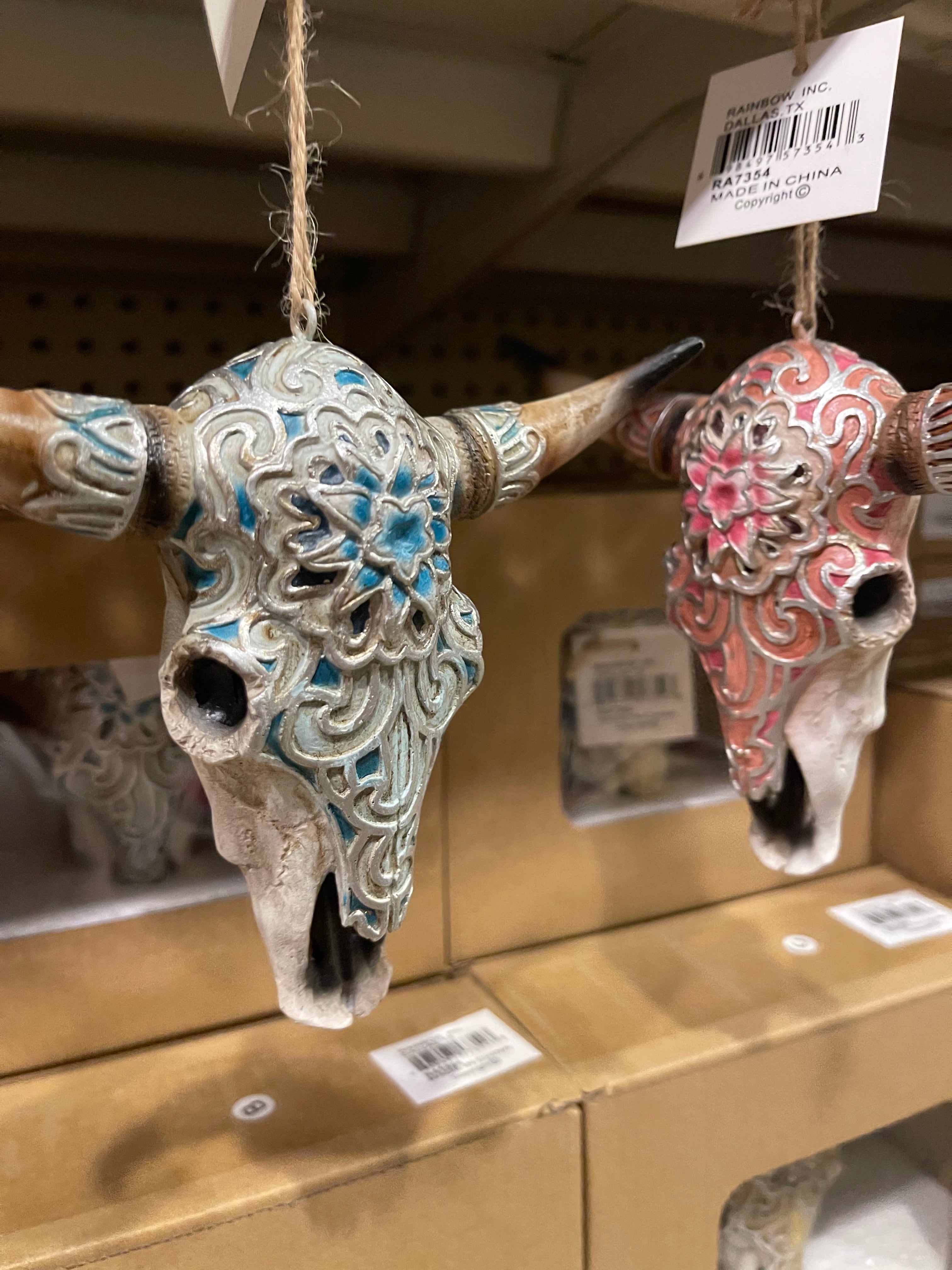 Set of 3 Cowskull Ornament RearView Hangers