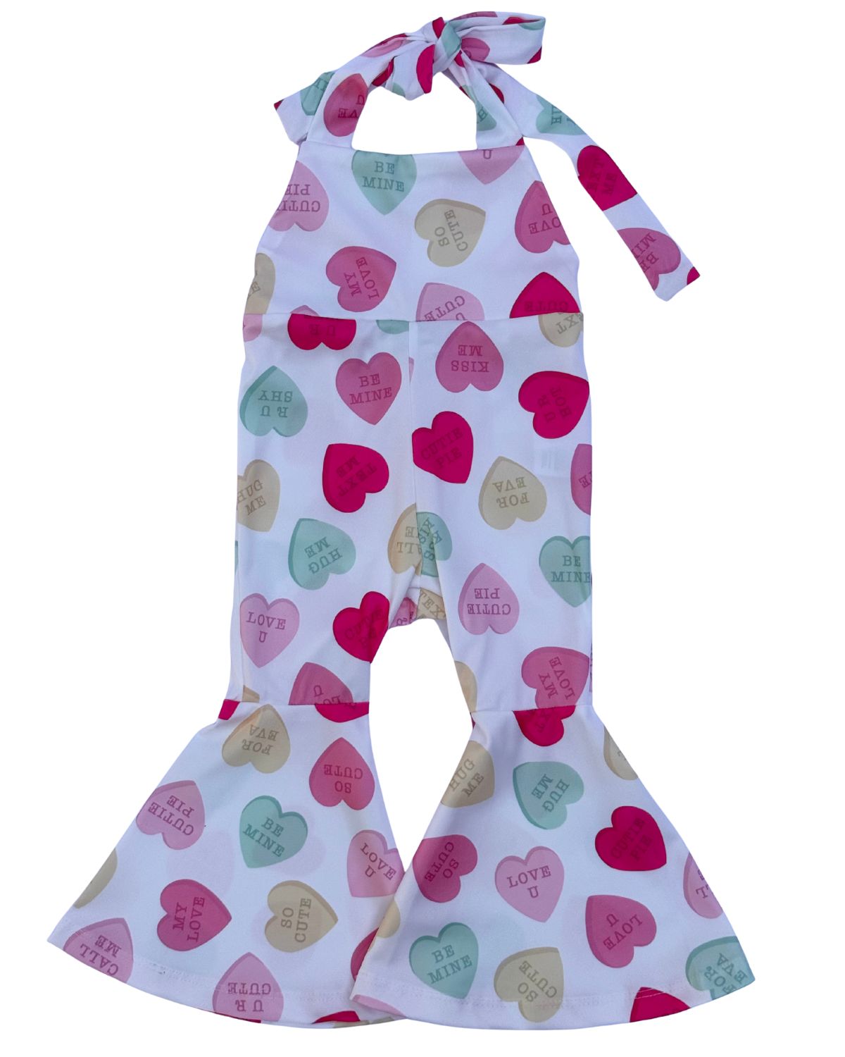 Andi Pleated Bell Bottom Jumpsuit - Conversation Hearts
