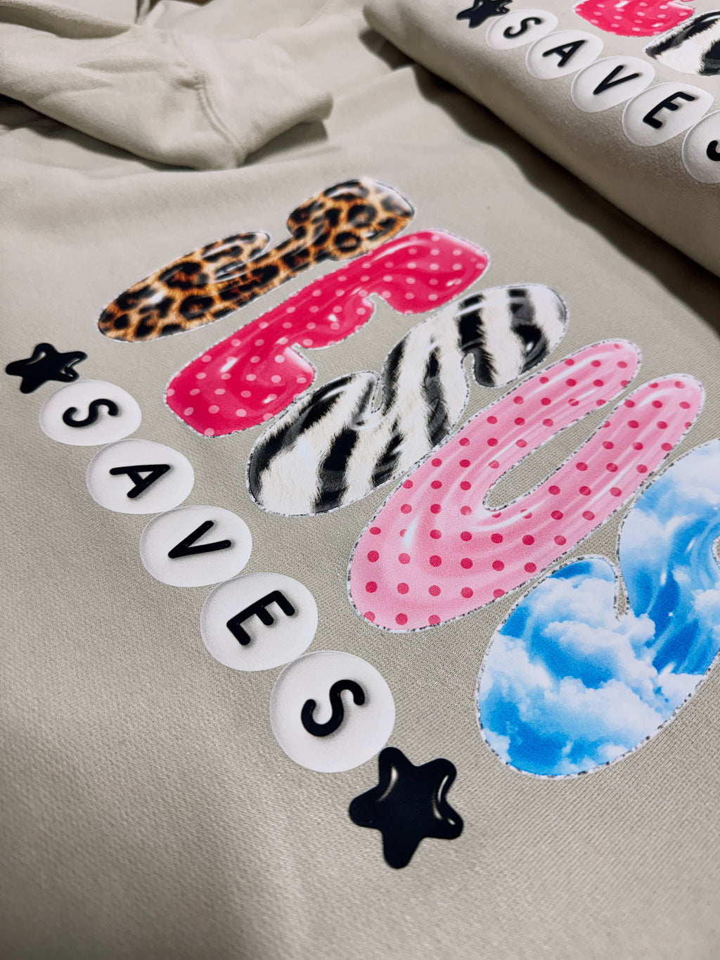 Jesus Saves Graphic Sweatshirt | Christian Crewneck | Leopard Zebra Pink Polka Dot Jesus Sweater