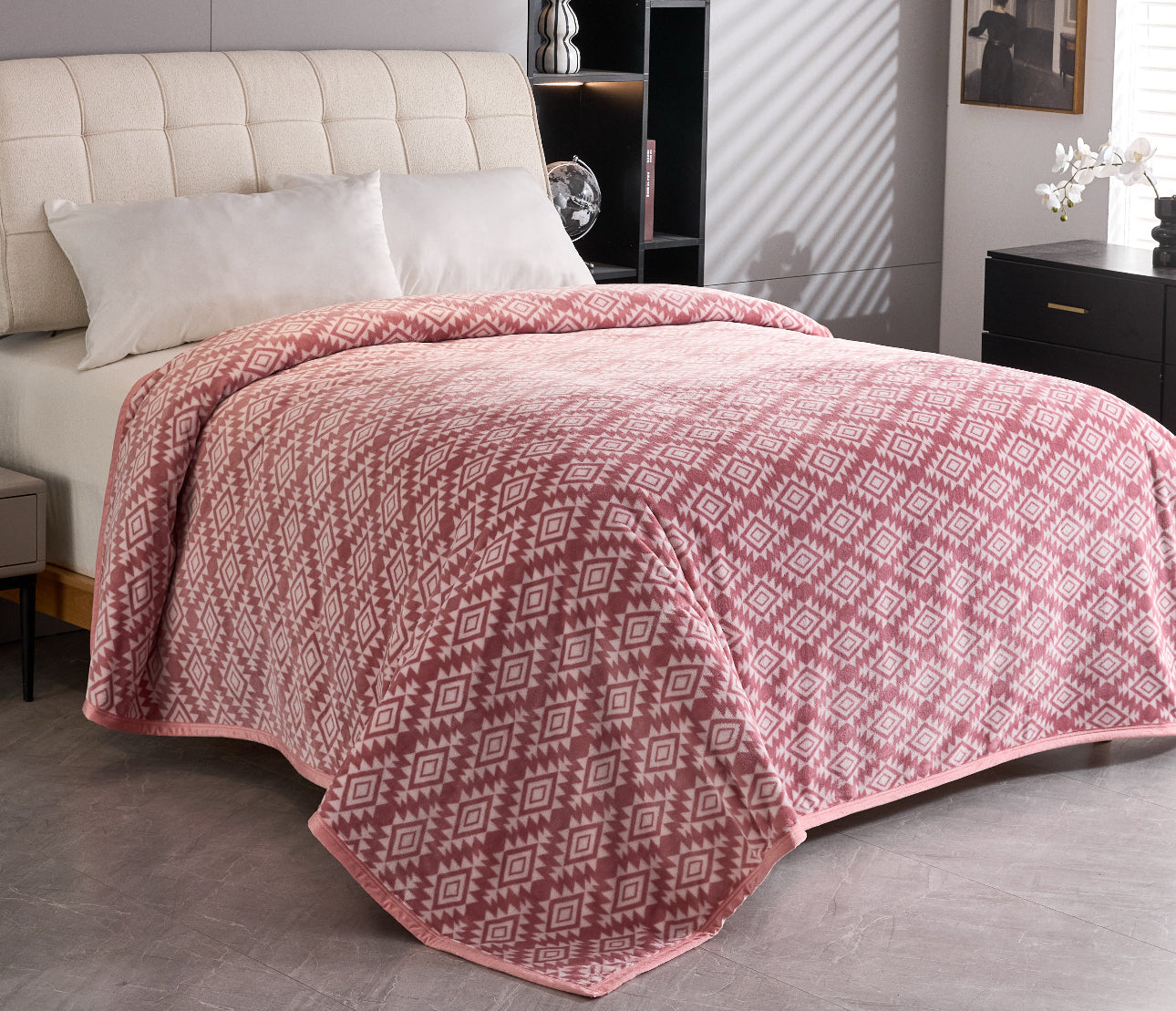 Blush Pink Aztec Super Plush Blanket