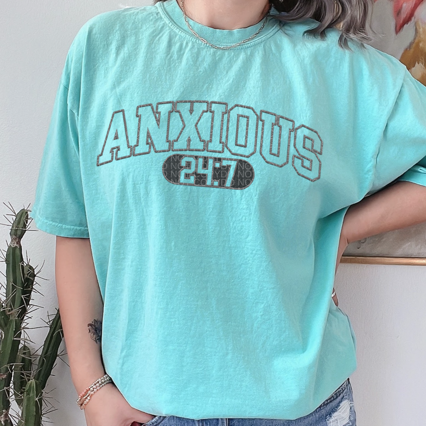 Anxious 24/7 Faux Embroidery Tshirt