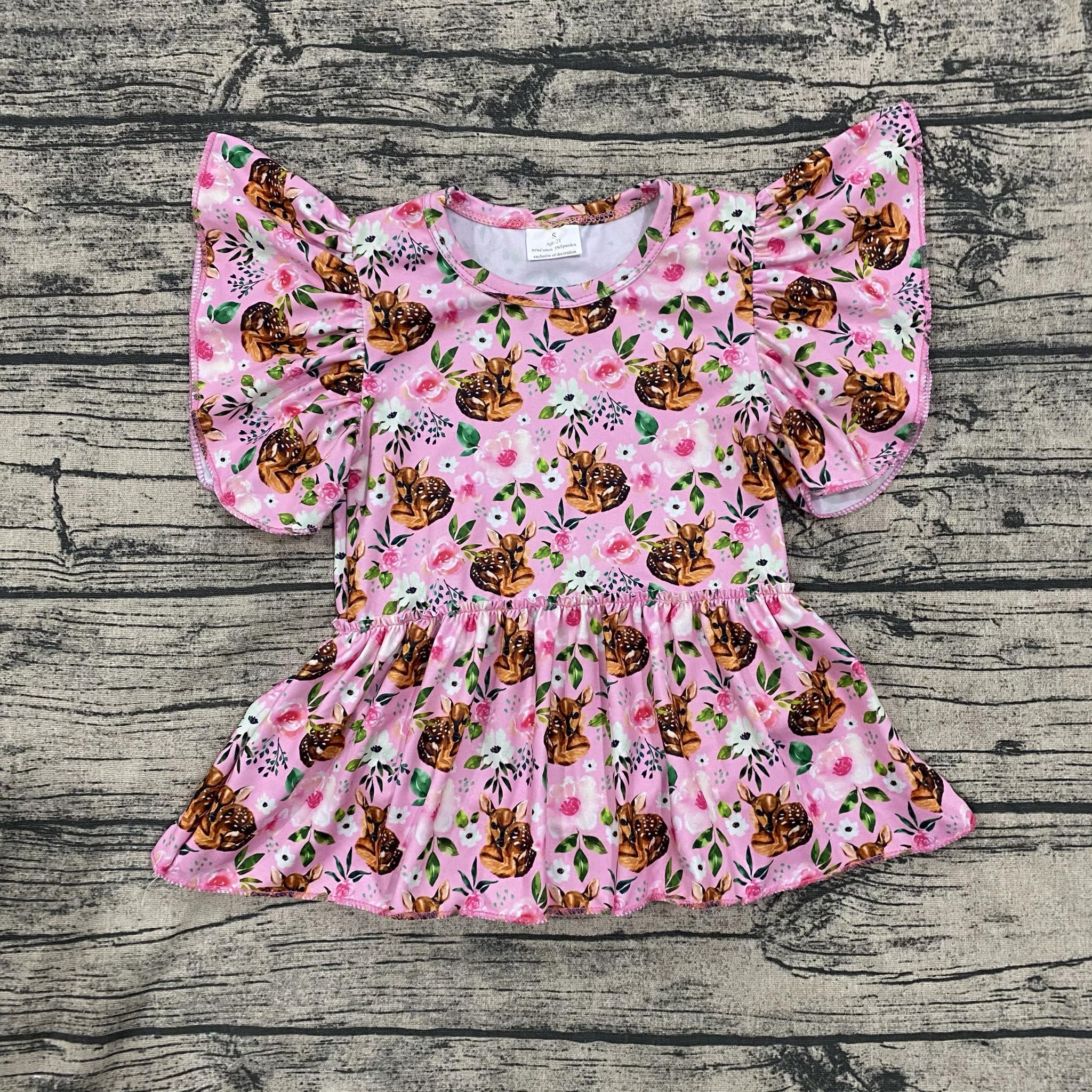 Pink fawn skirted romper