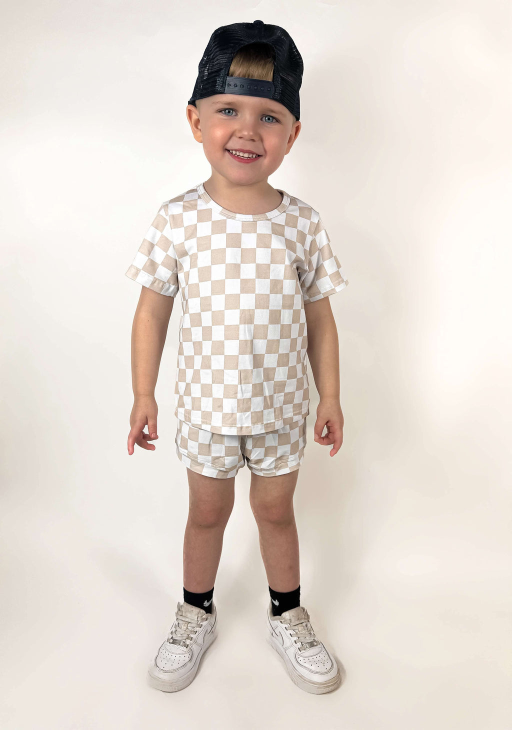 Tan Checkered Short Set