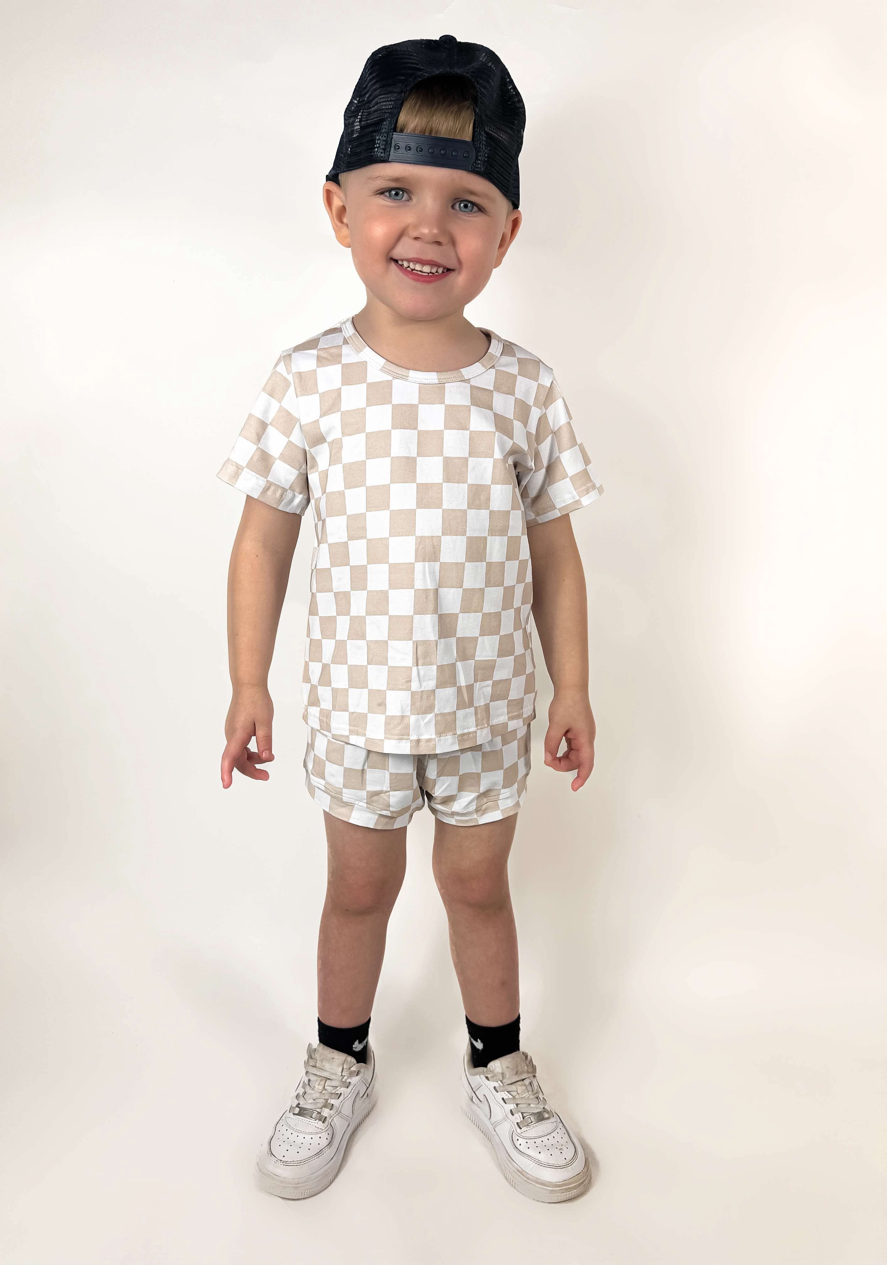 Tan Checkered Short Set