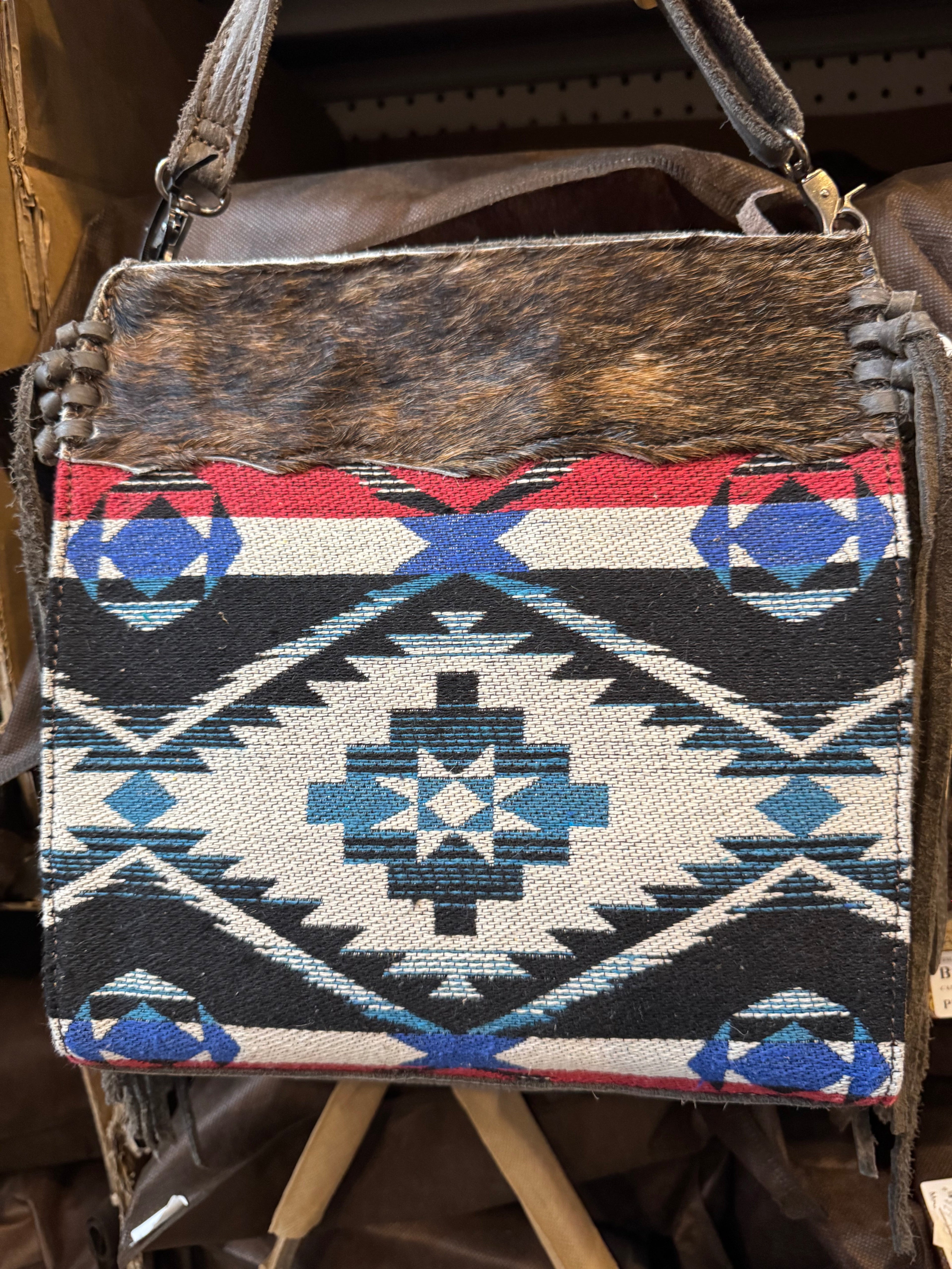 BA2835 Red & Blue Aztec Cowhide Handbag