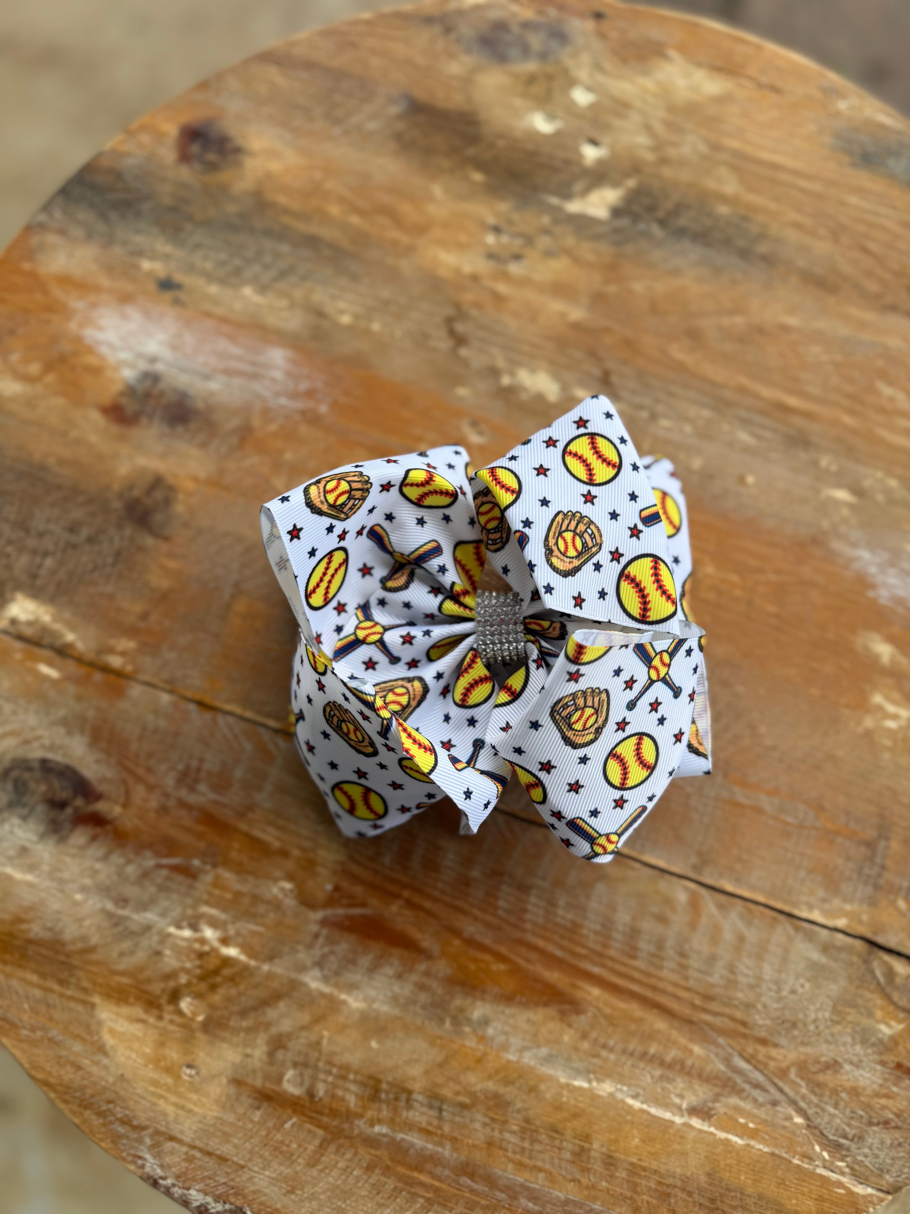 Printed 7.5 inch bedazzled hair bows