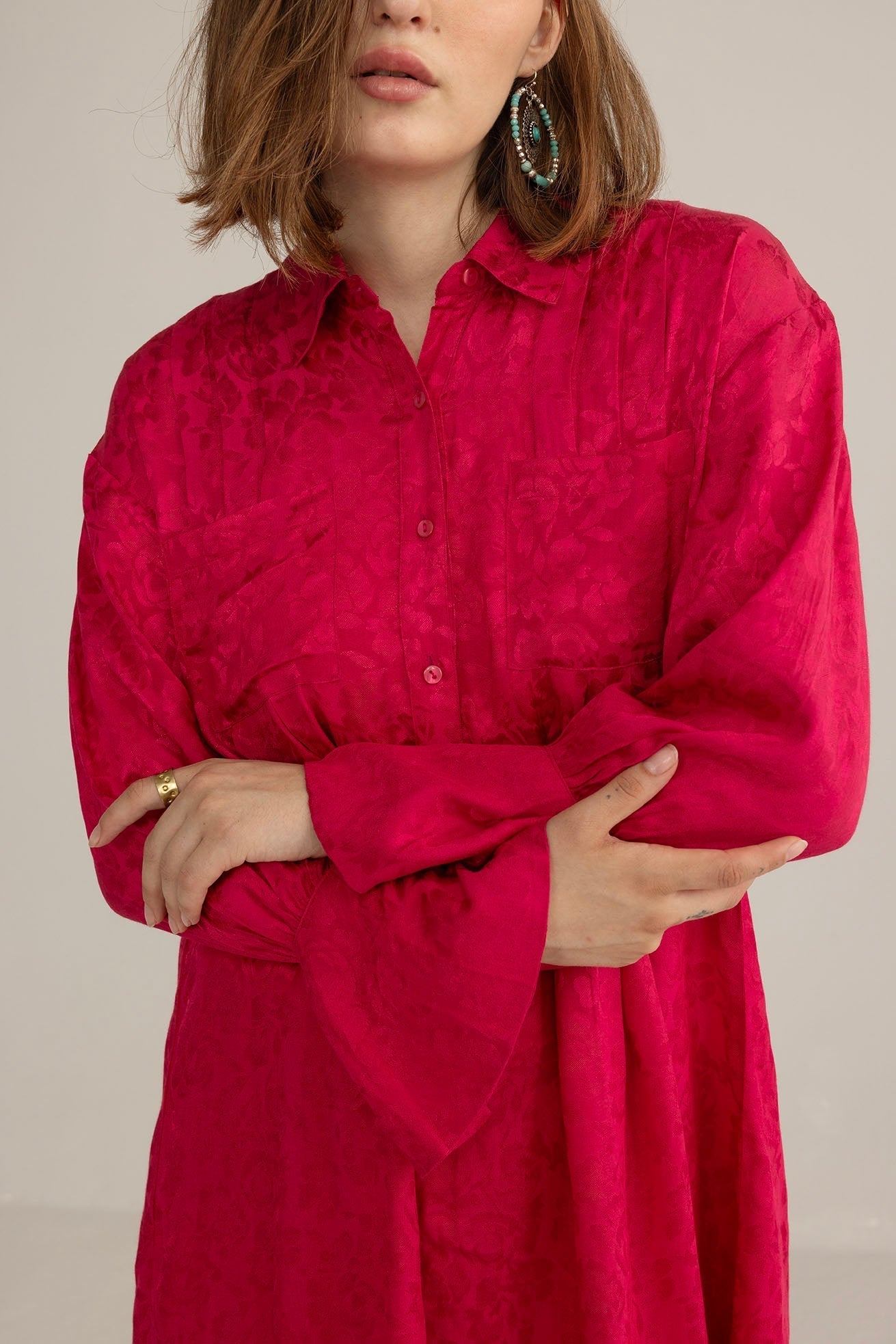 The Elowen Belle Woven Dress in Wine Pink