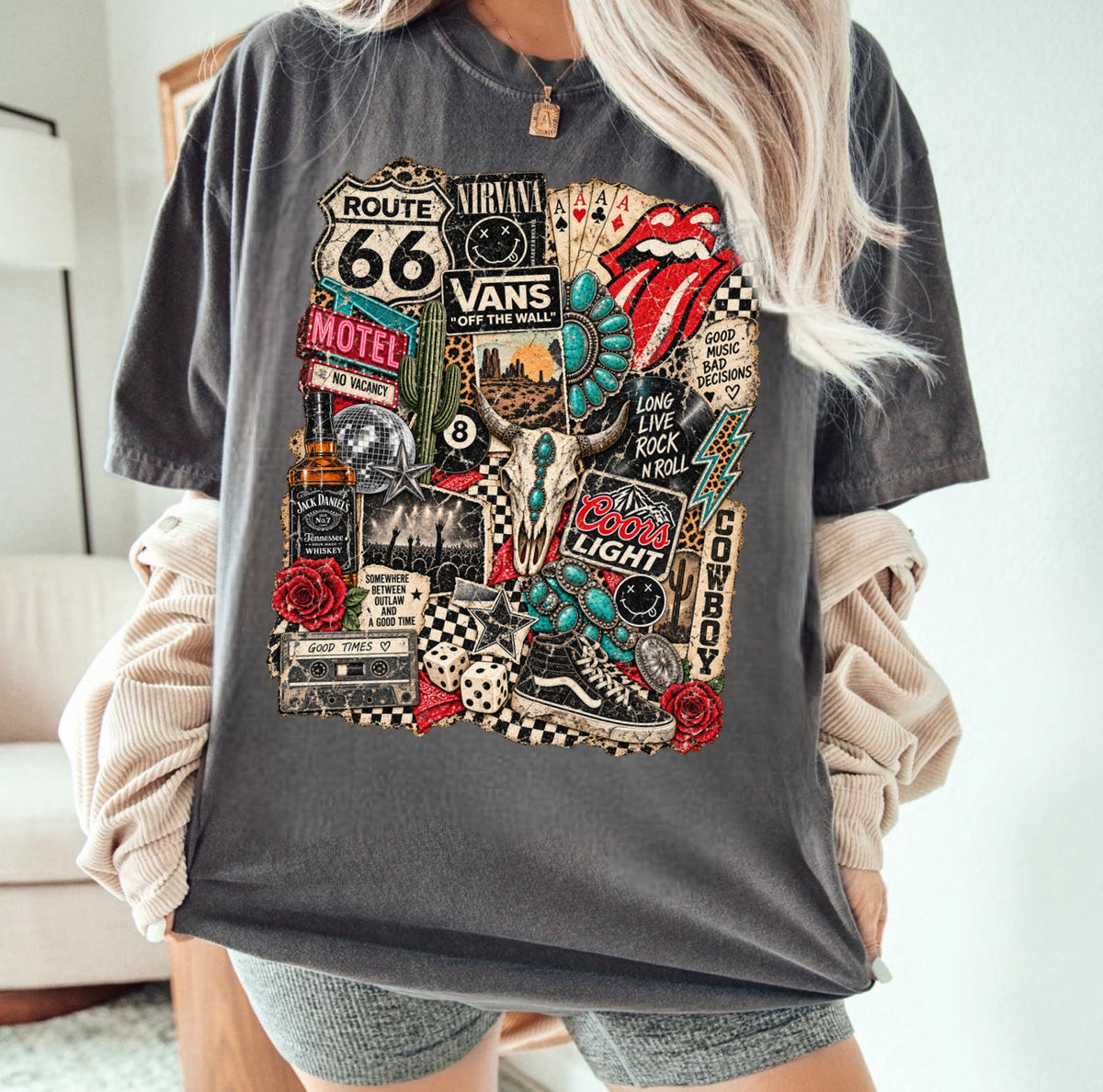 Vintage Western Rock Collage Graphic Tee