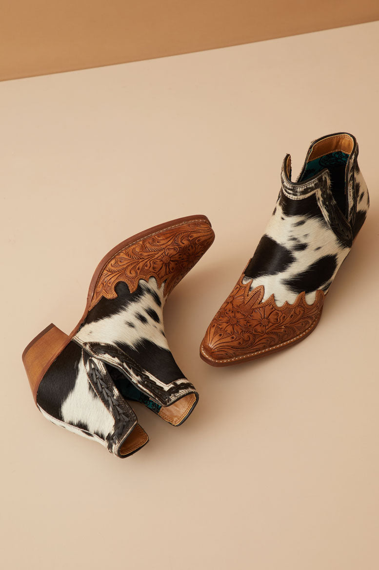 Myra Georgina Hairon Boots for Women - Spilt-Top Handtooled Pointed Toe Cowgirl Boots for Rustic Rodeo Glam