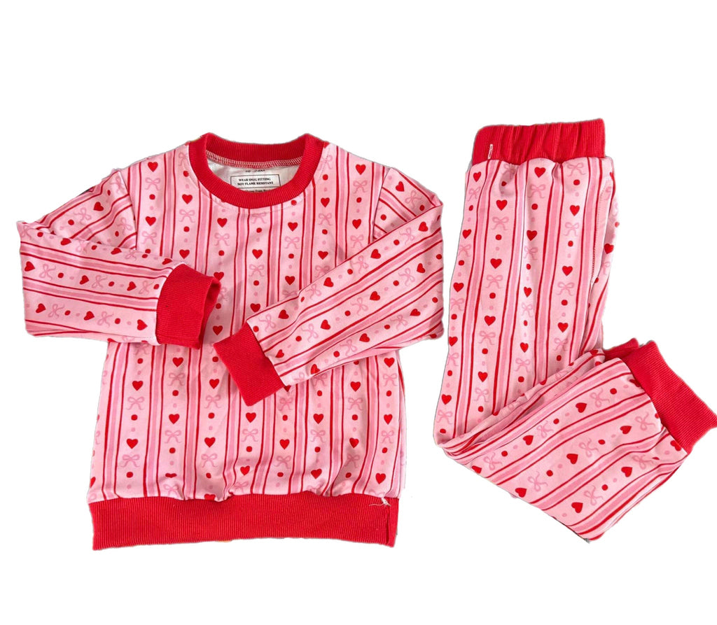 French terry bows and hearts jogger set