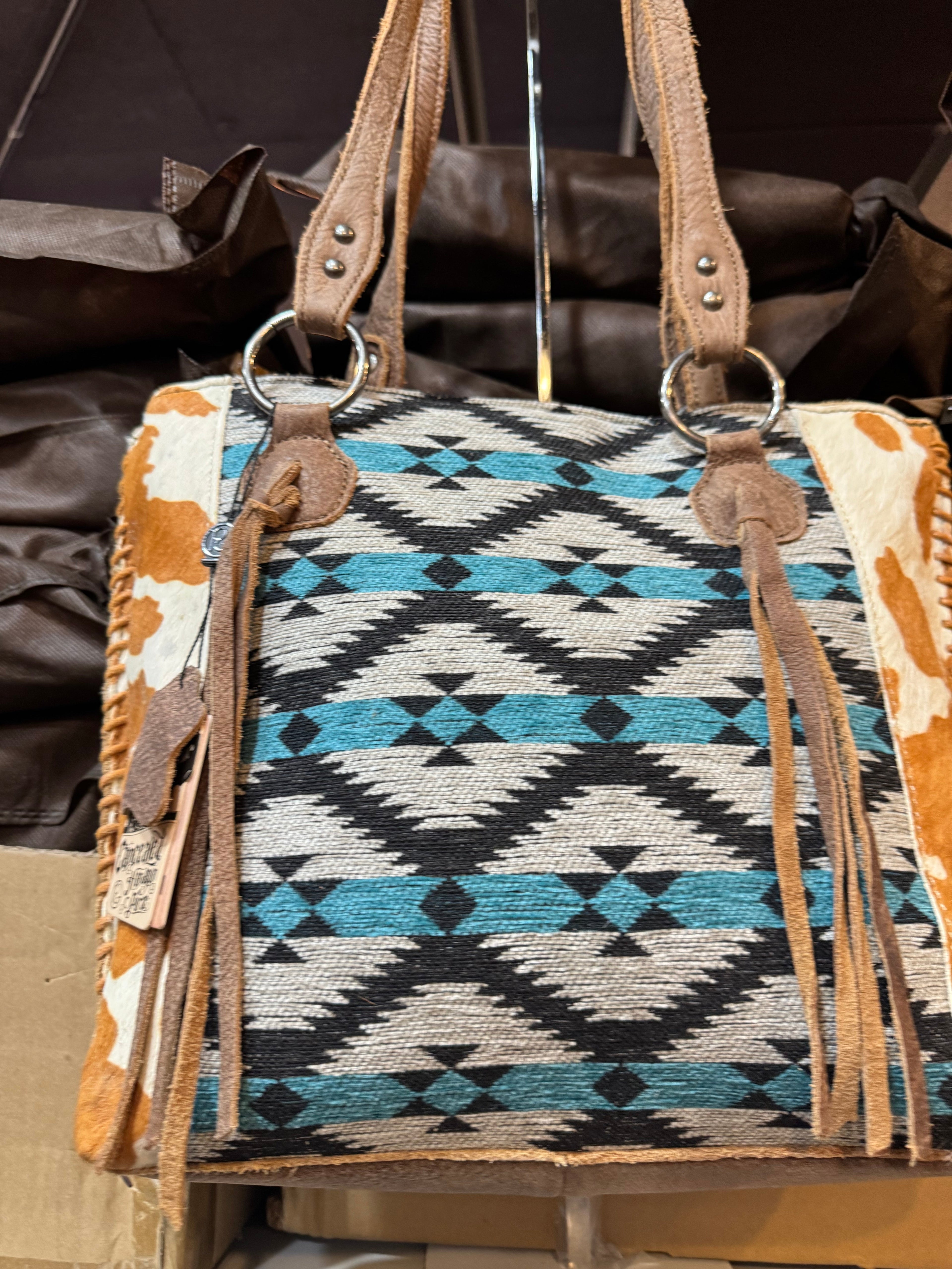 BA2839 Blue Aztec Cowhide Handbag