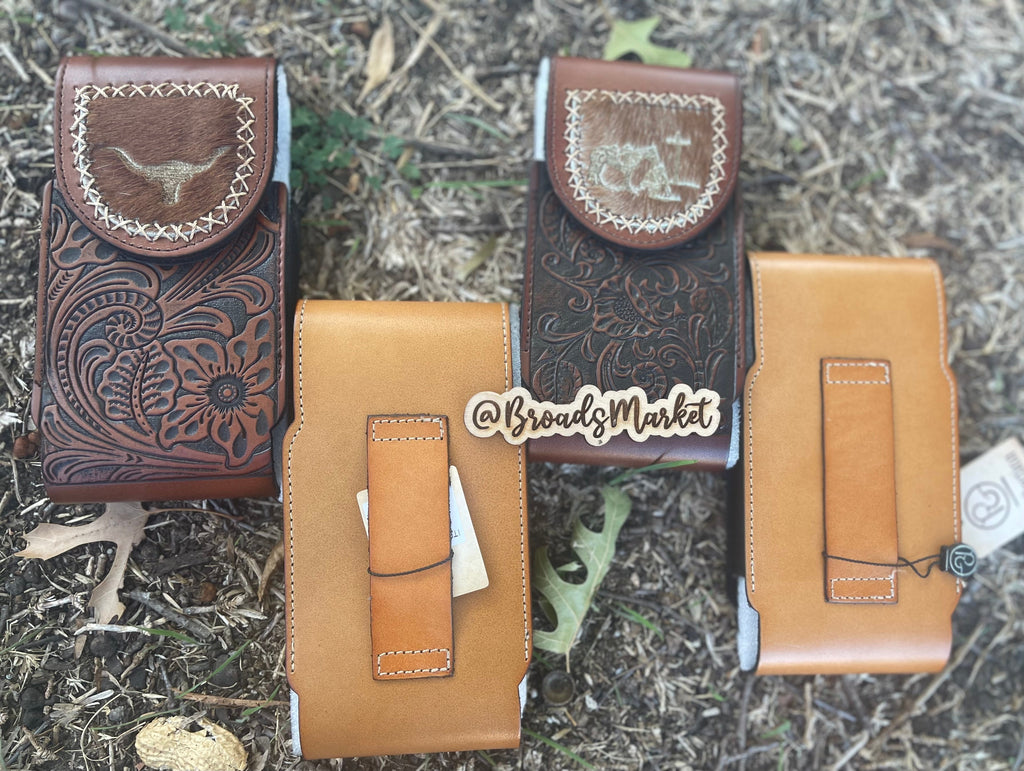 Tooled Leather Belt Phone Holders