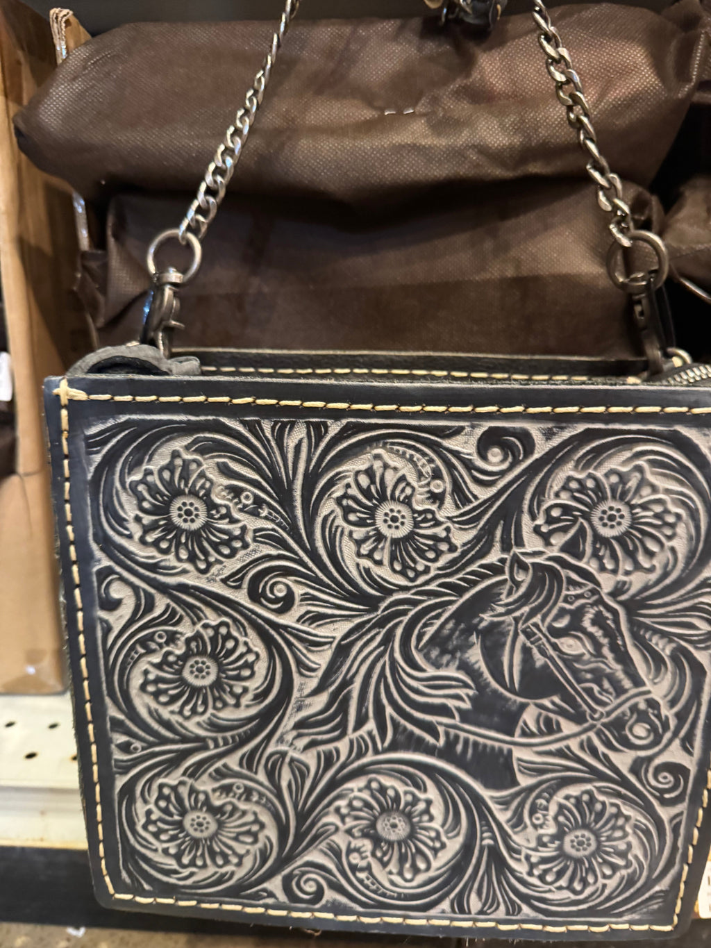 Tooled Horse Chain Crossbody Purse