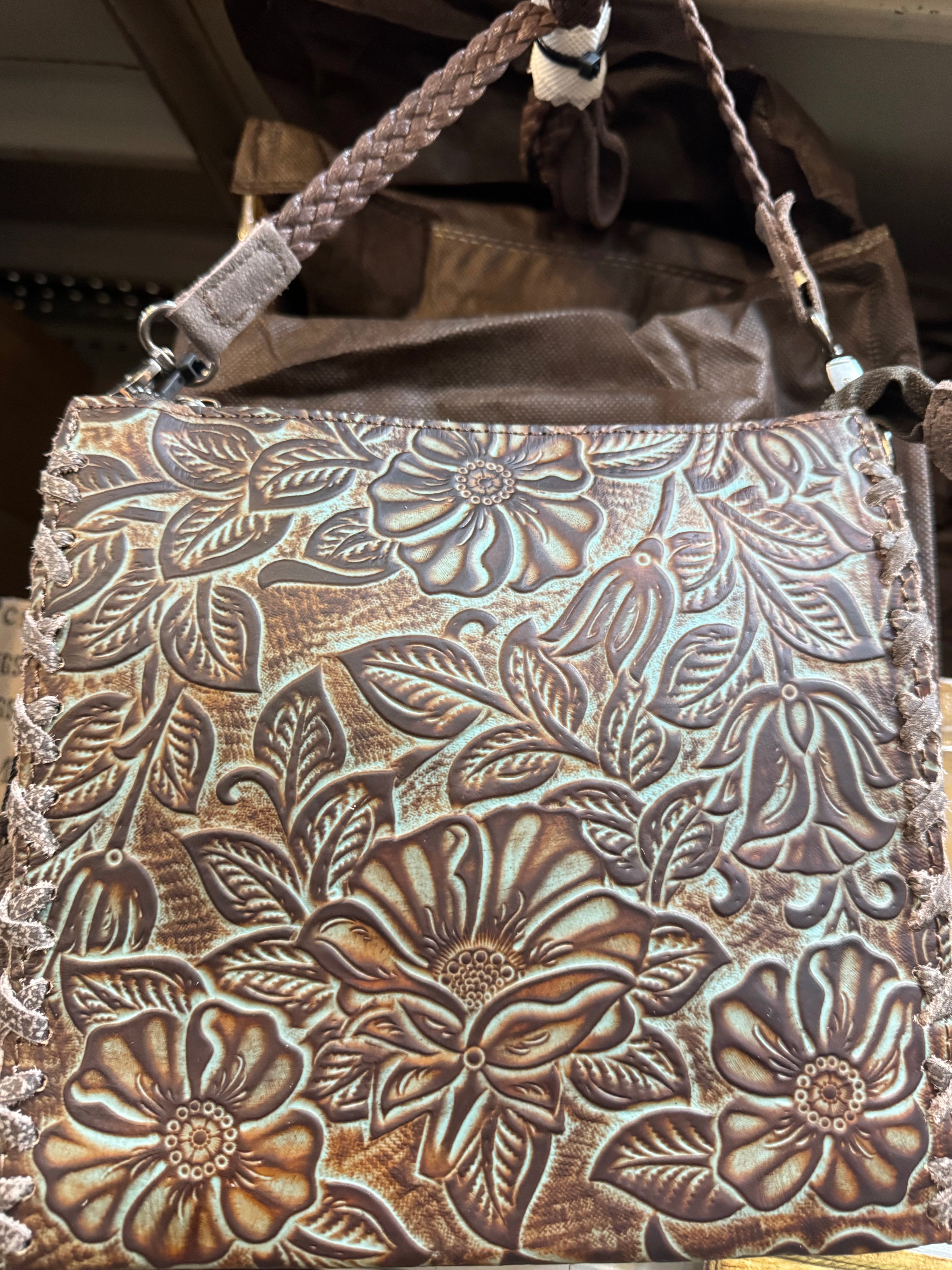 Floral Tooled Leather Crossbody Purse