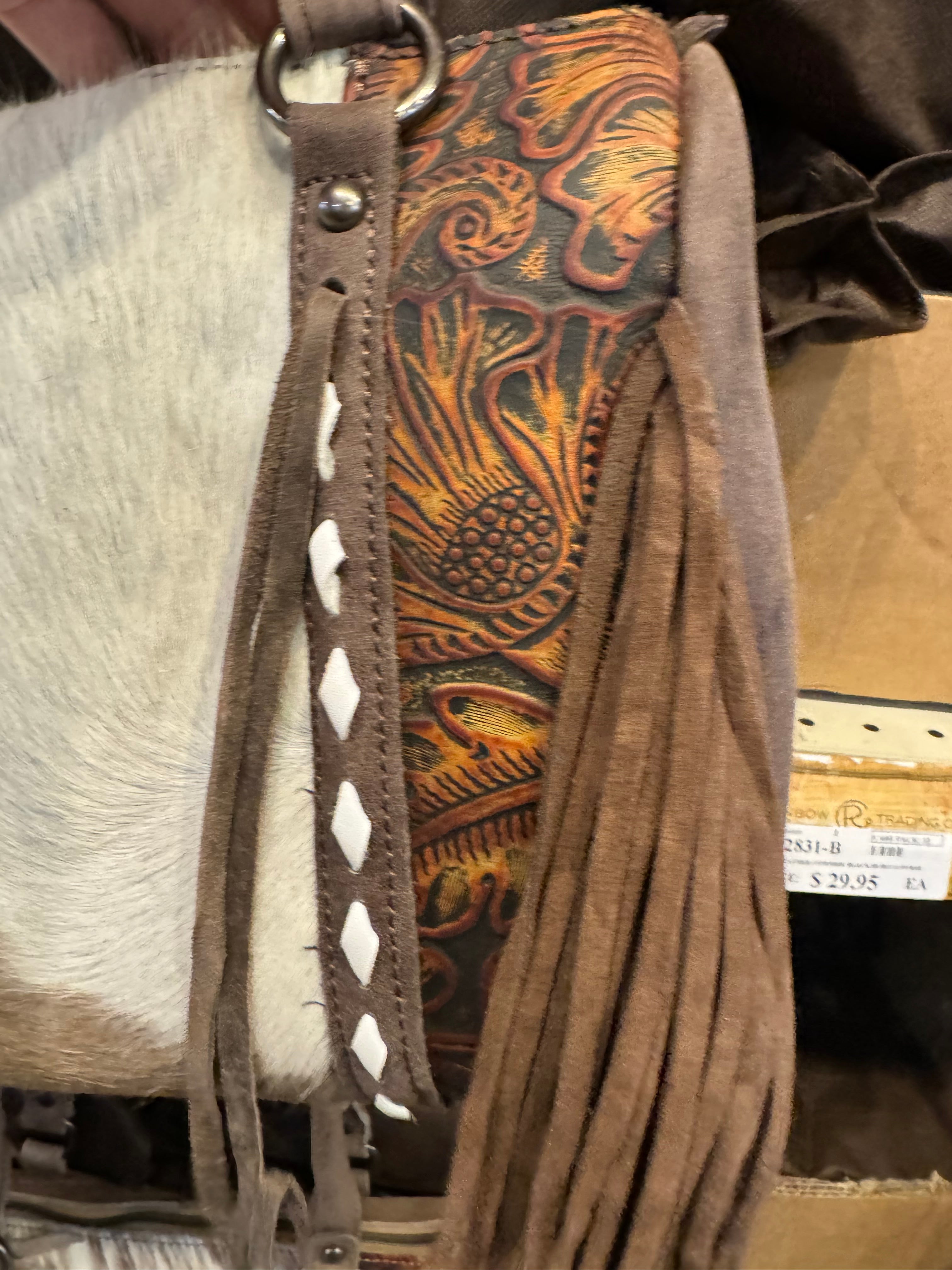 Fringe Aztec Speedy Tooled Carry Purse BA2831