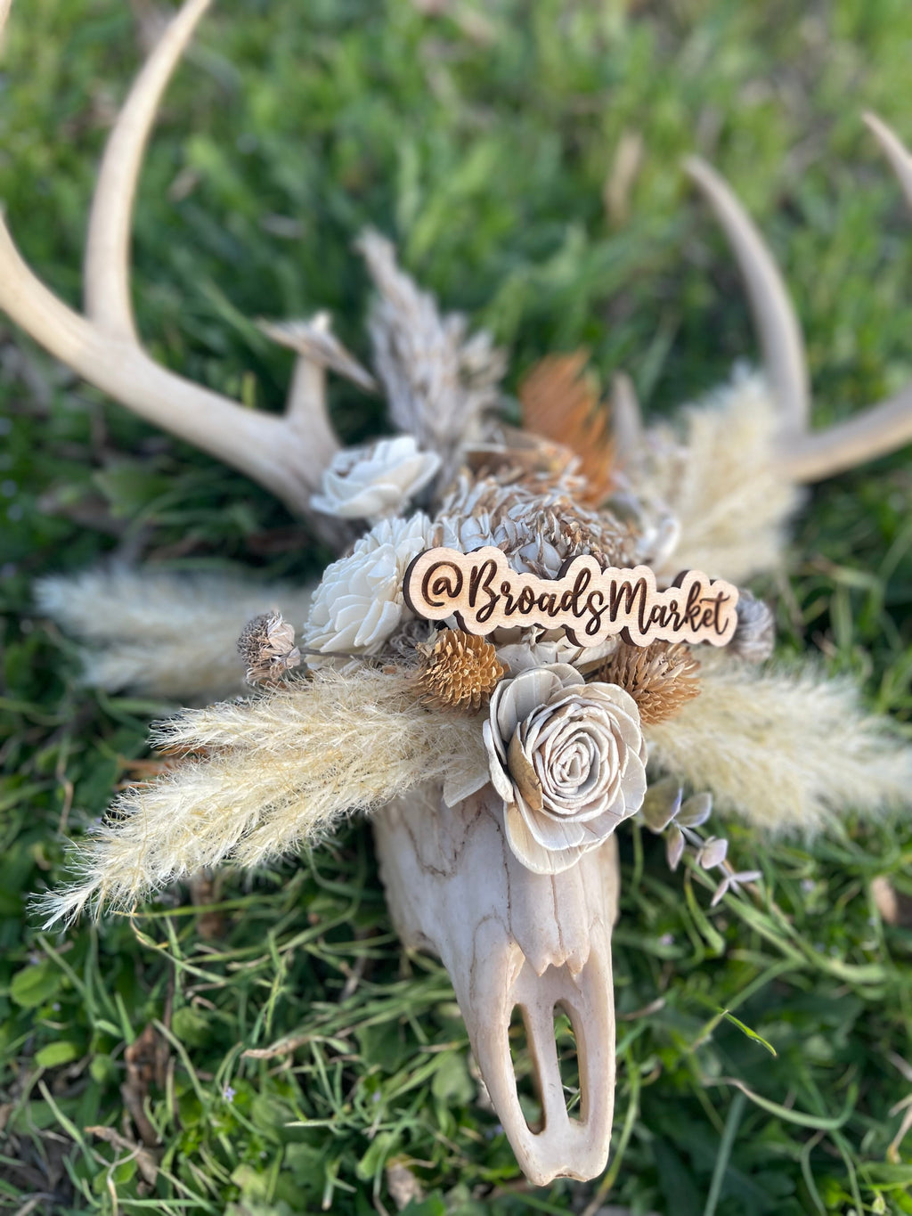 Floral Wood Buckhorn Skull
