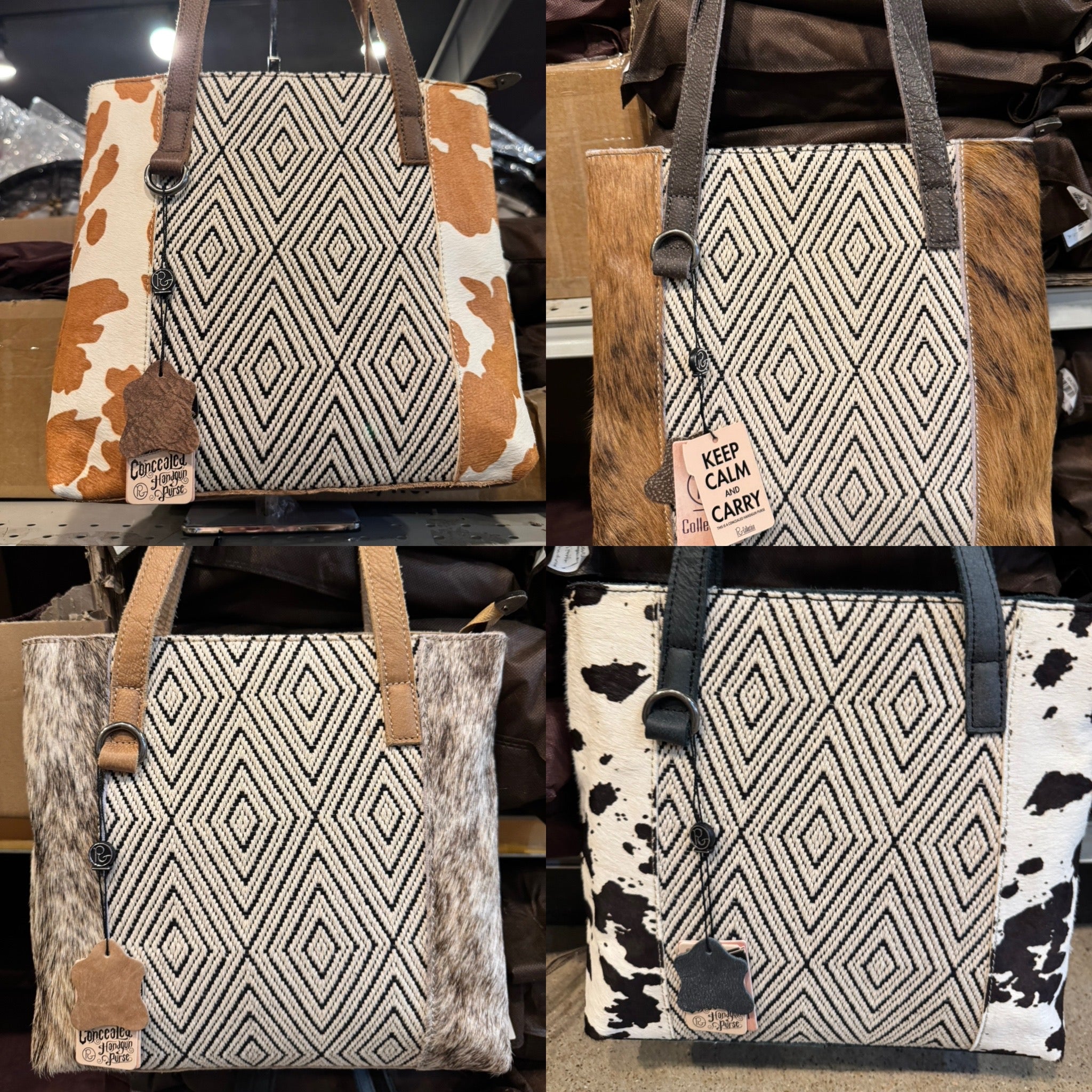 BA1266 White & Black Diamond Aztec Handbag