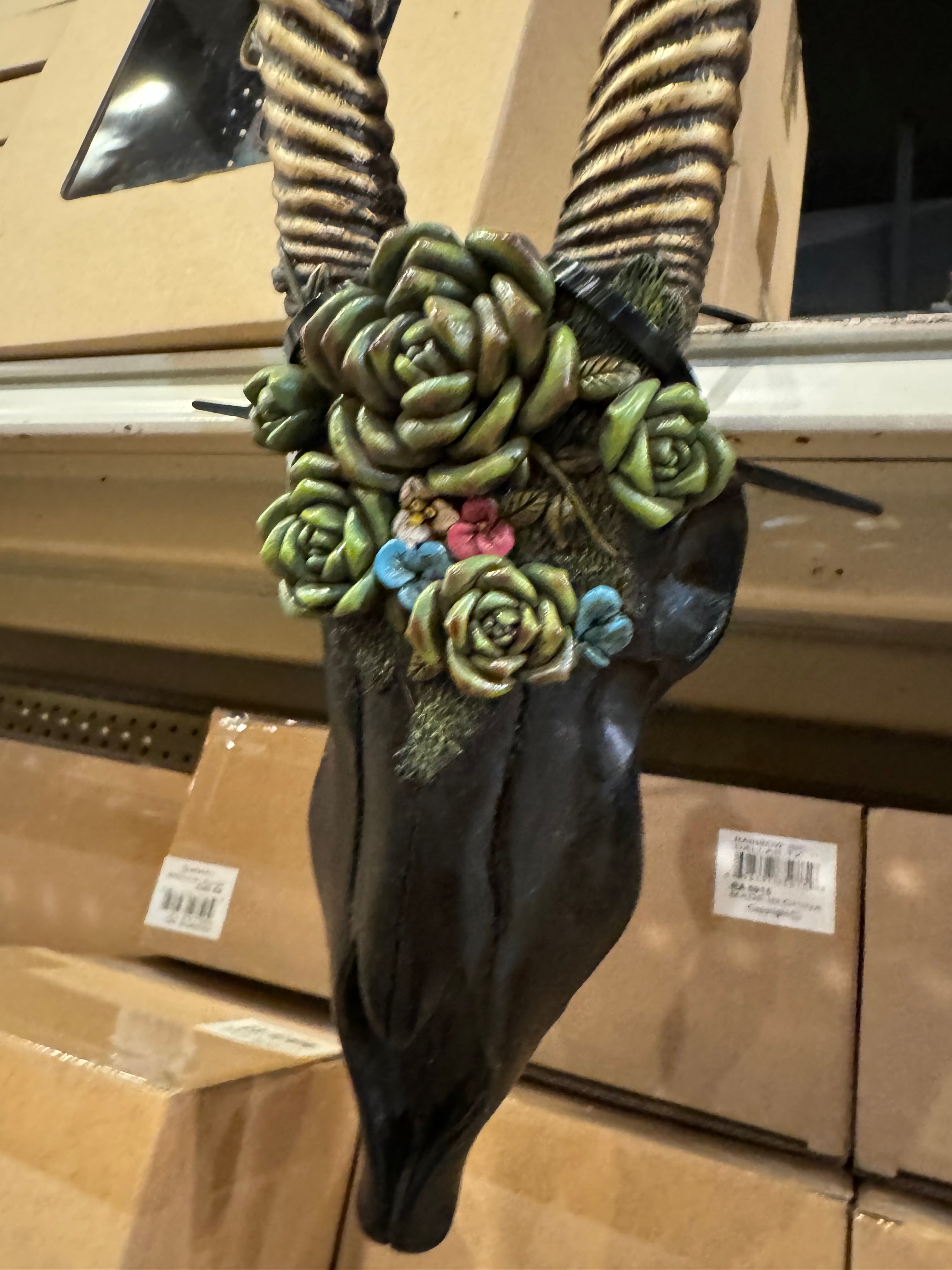 Black Floral Succulent Skull