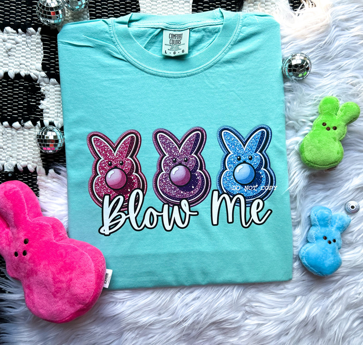 Blow Me Easter Edition Faux Embroidery Comfort Colors Tee