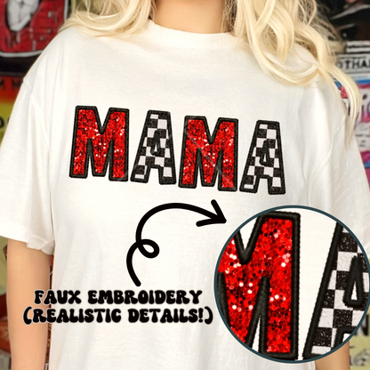 Red & Black Checkered Faux Embroidery Nickname Tee