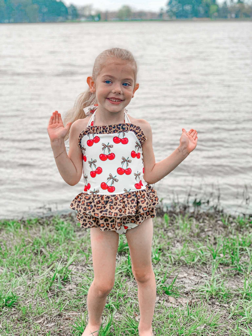 Cherry-licious Ruffled Swim Suit