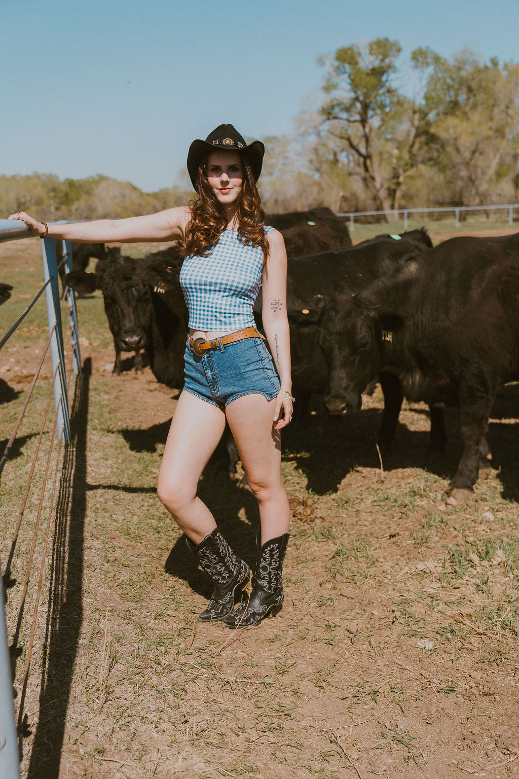 The Casey Blue Checked Bow Tank