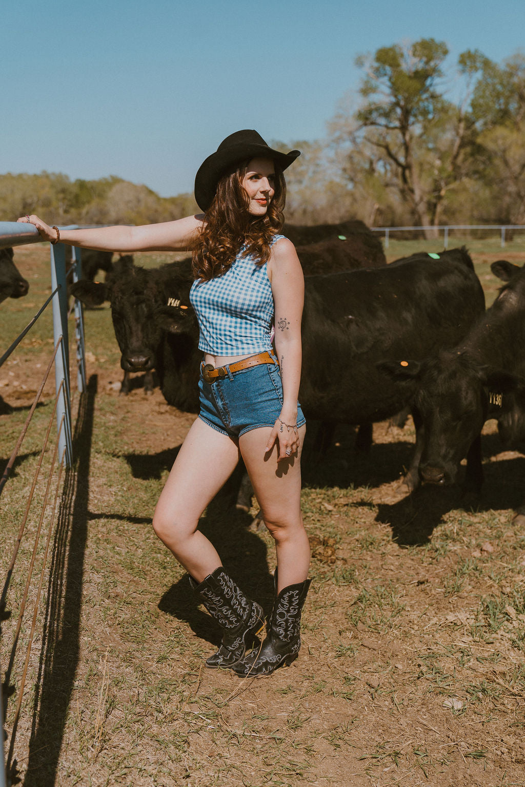 The Casey Blue Checked Bow Tank