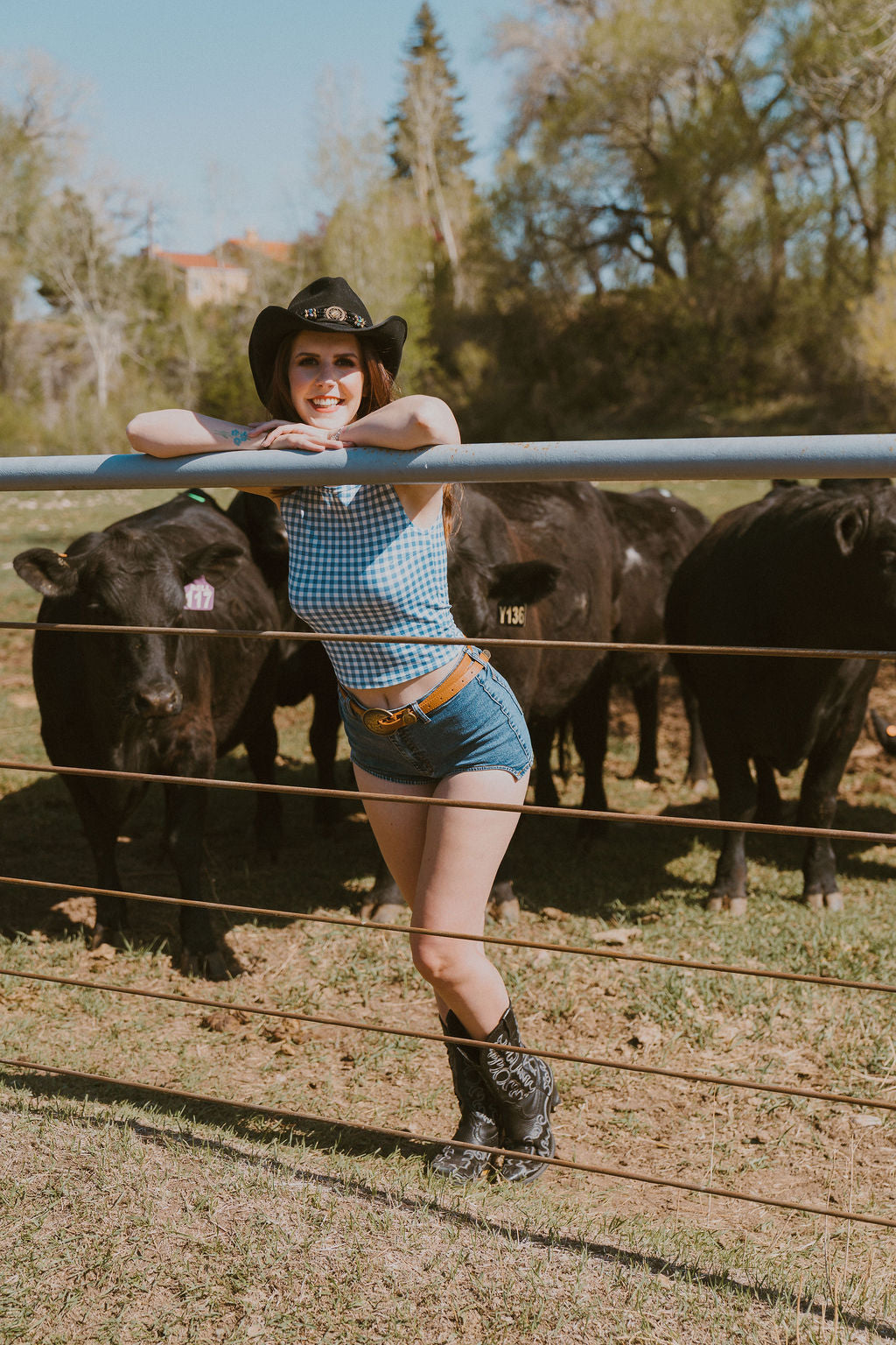 The Casey Blue Checked Bow Tank