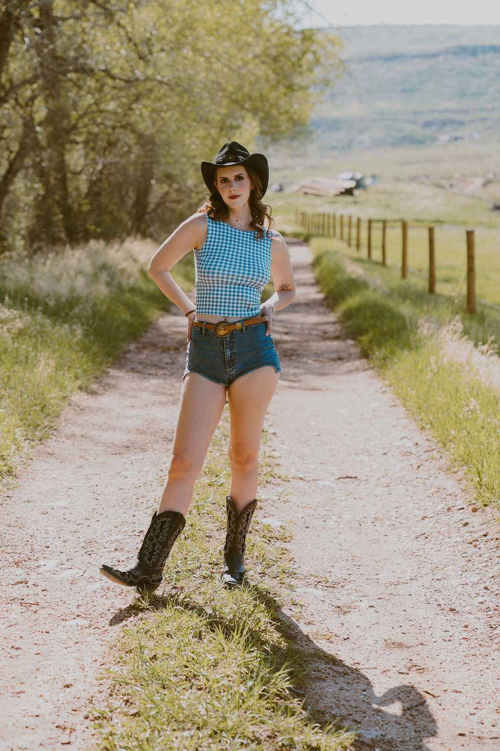 The Casey Blue Checked Bow Tank