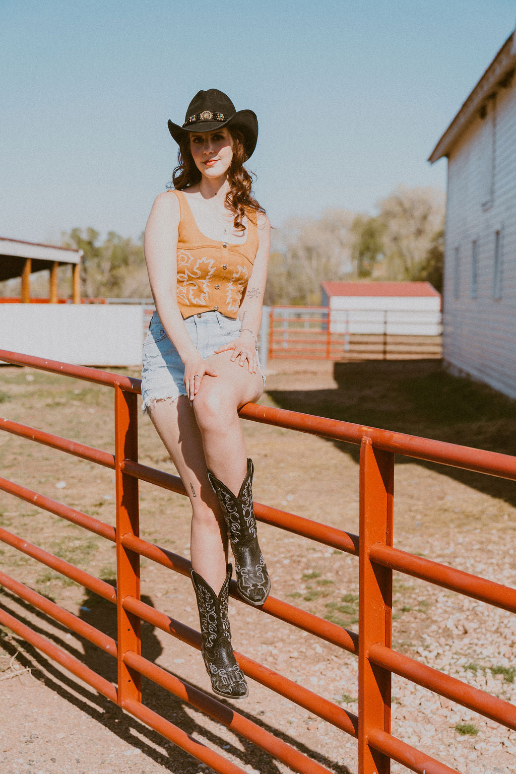 The Camel Suede Stretch Boot Stitch Corset Top