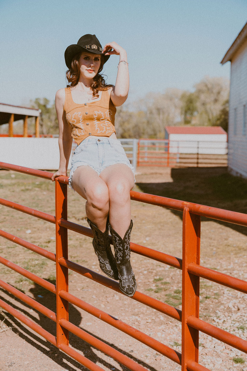 The Camel Suede Stretch Boot Stitch Corset Top