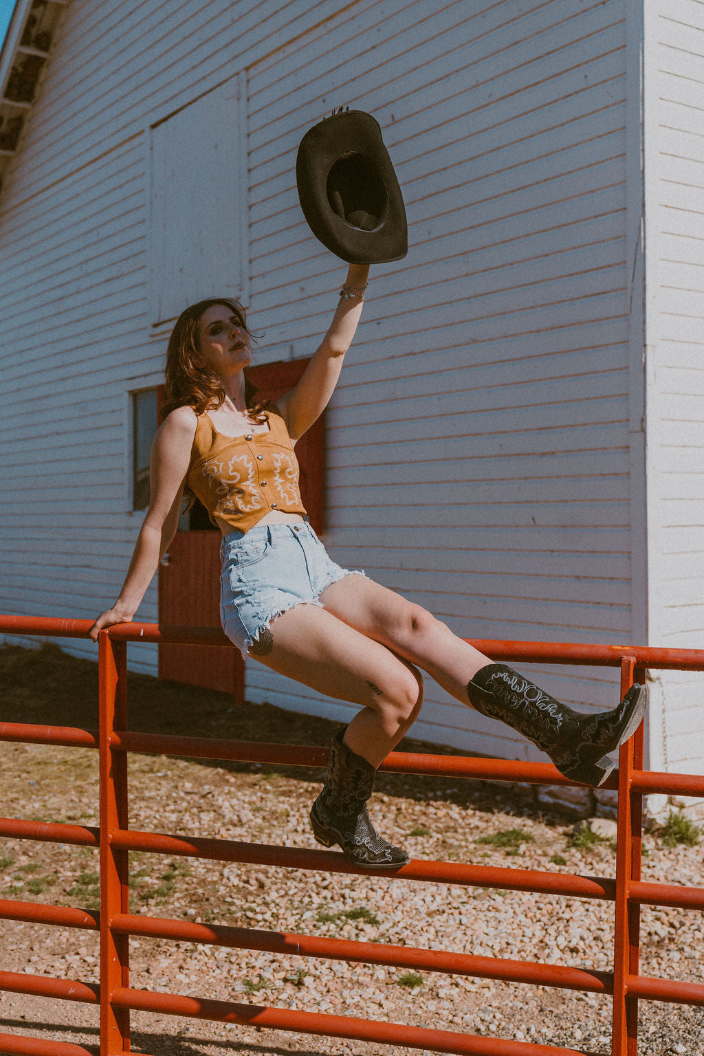 The Camel Suede Stretch Boot Stitch Corset Top