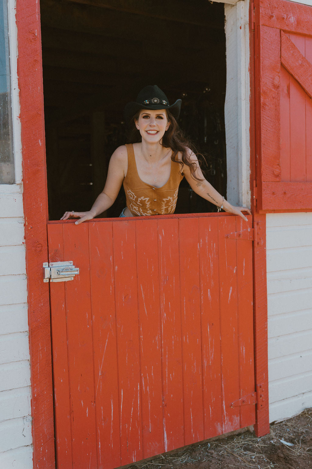 The Camel Suede Stretch Boot Stitch Corset Top