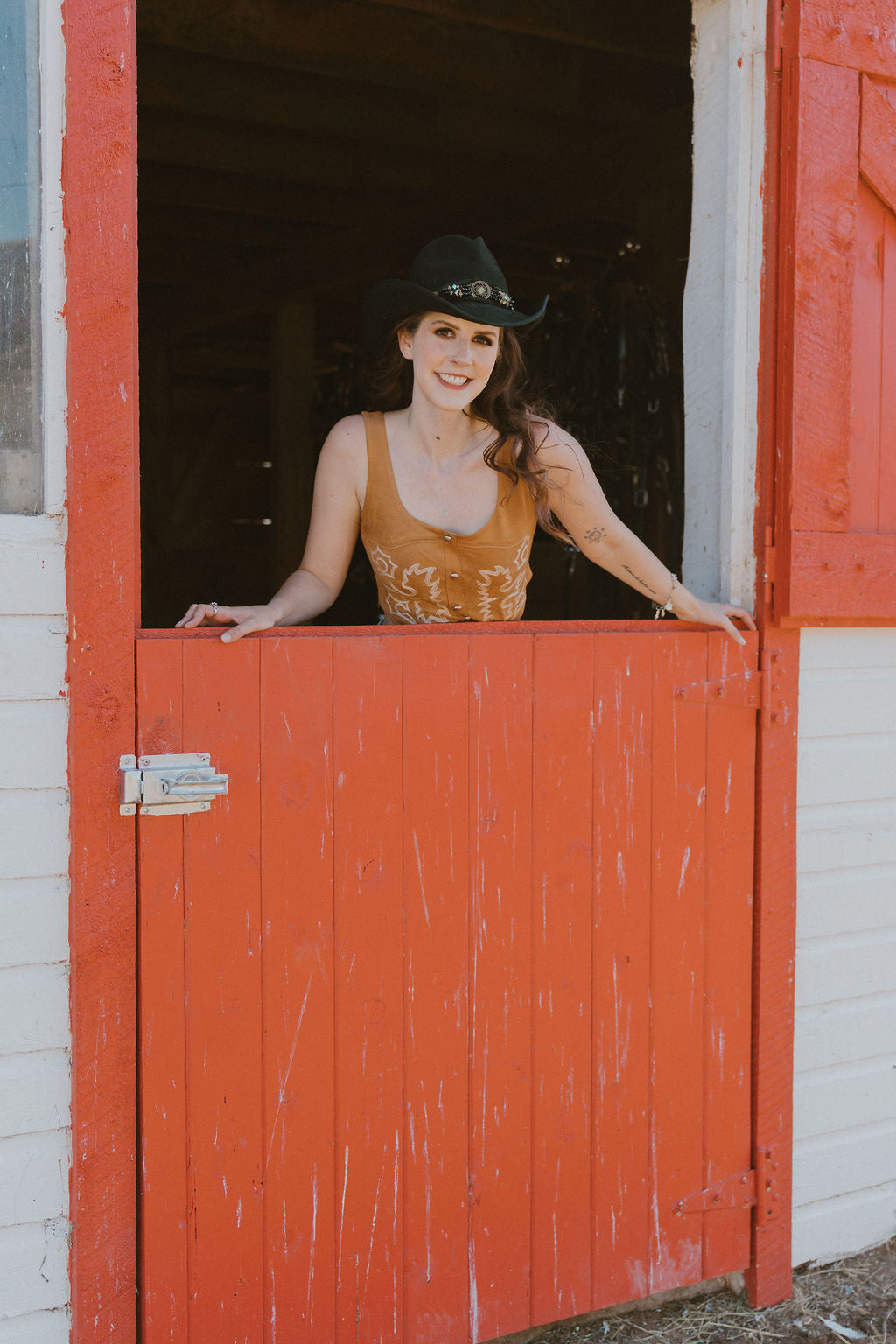 The Camel Suede Stretch Boot Stitch Corset Top