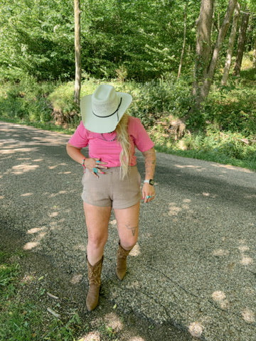 COWGIRL LOUNGE SHORTS: TAUPE
