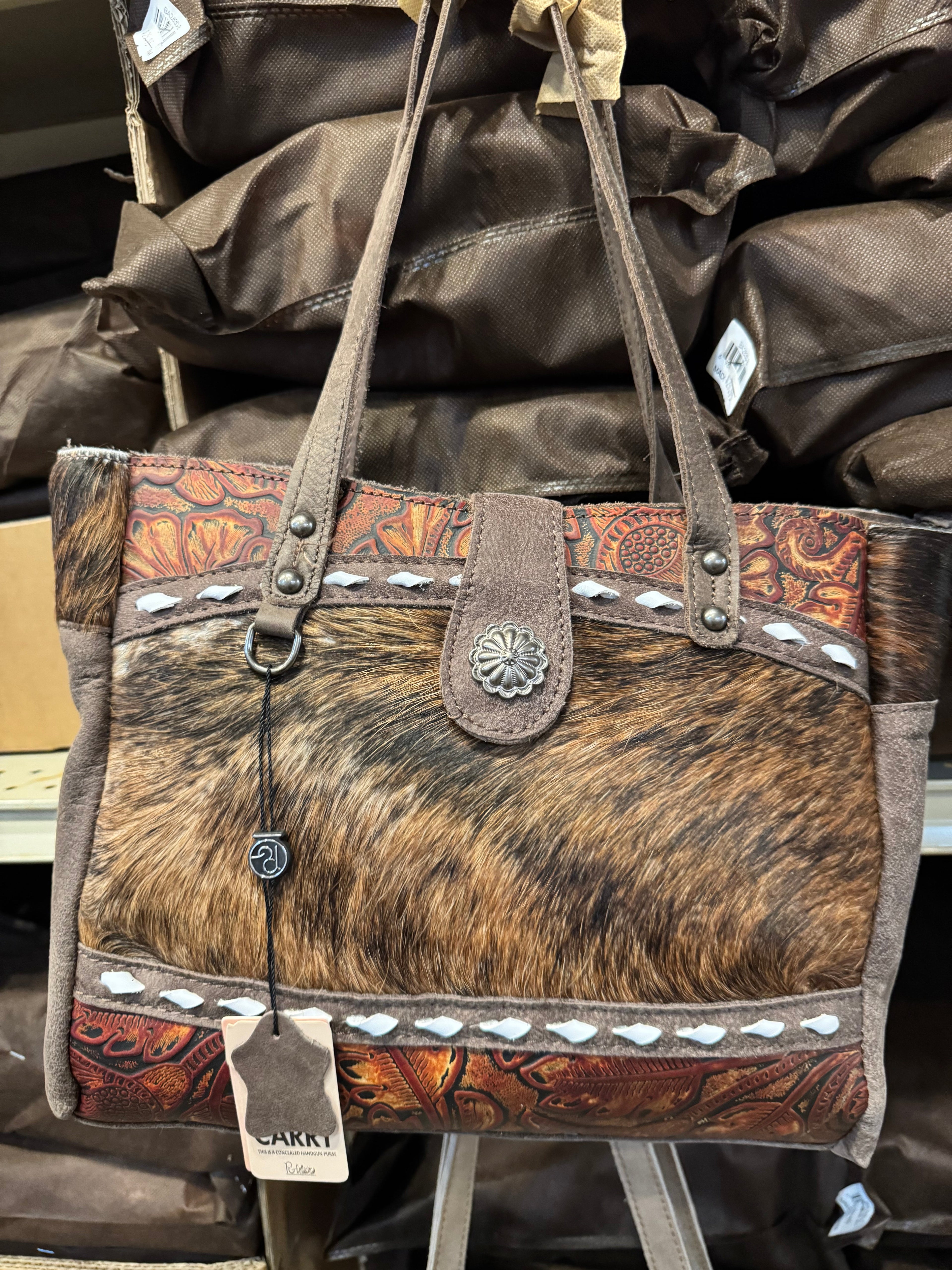 BA2830 Concho Cowhide Tooled Leather Handbag Purse
