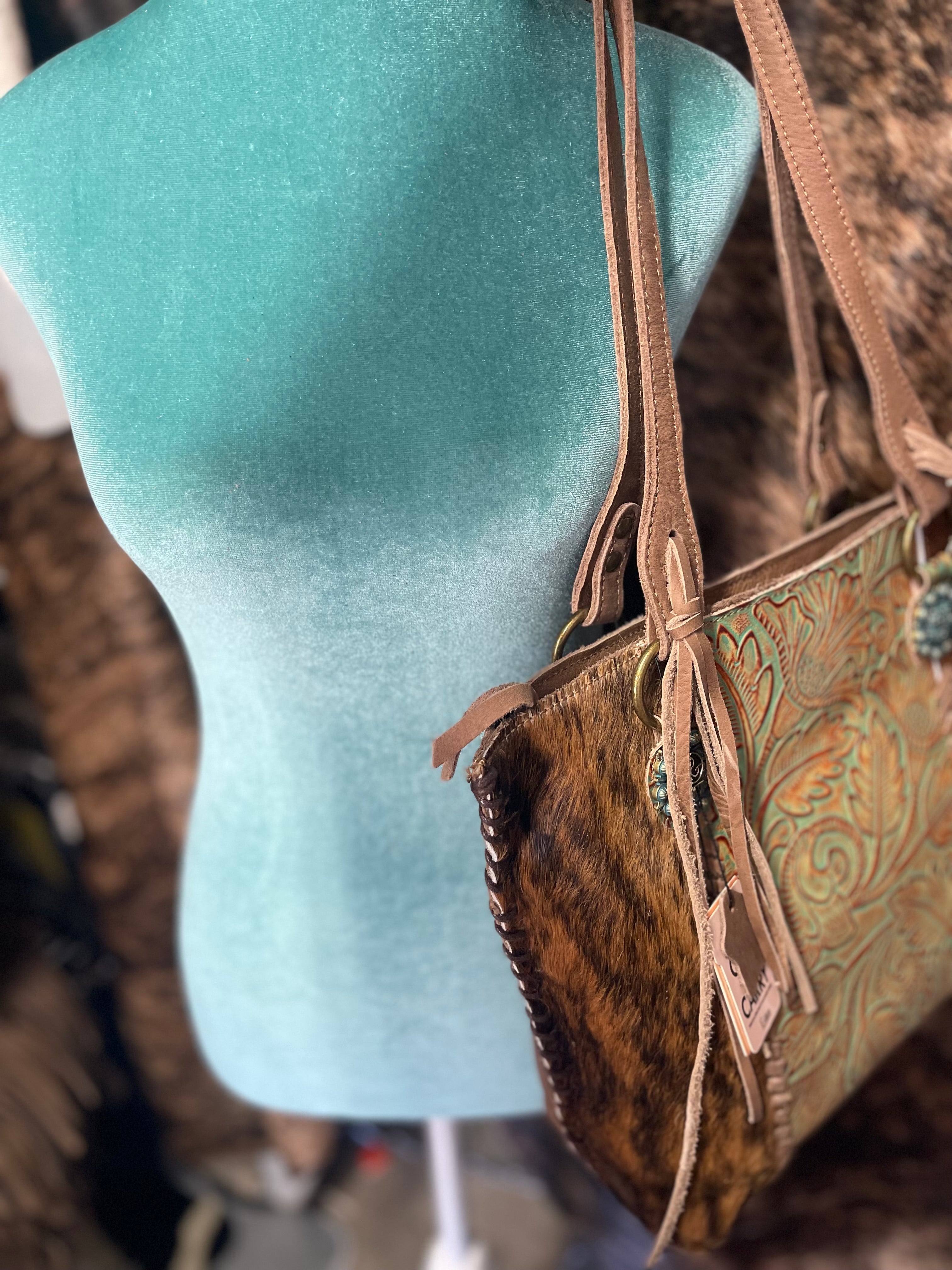 Tooled Floral Cowhide Shoudler Bag Purse